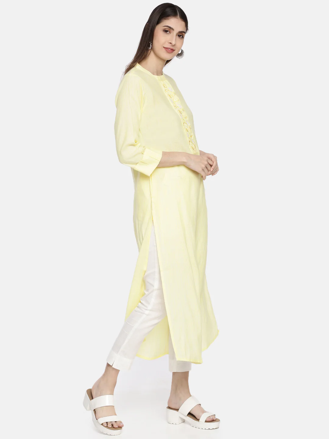 Neerus Women Yellow Solid A-Line Kurta - Image 2