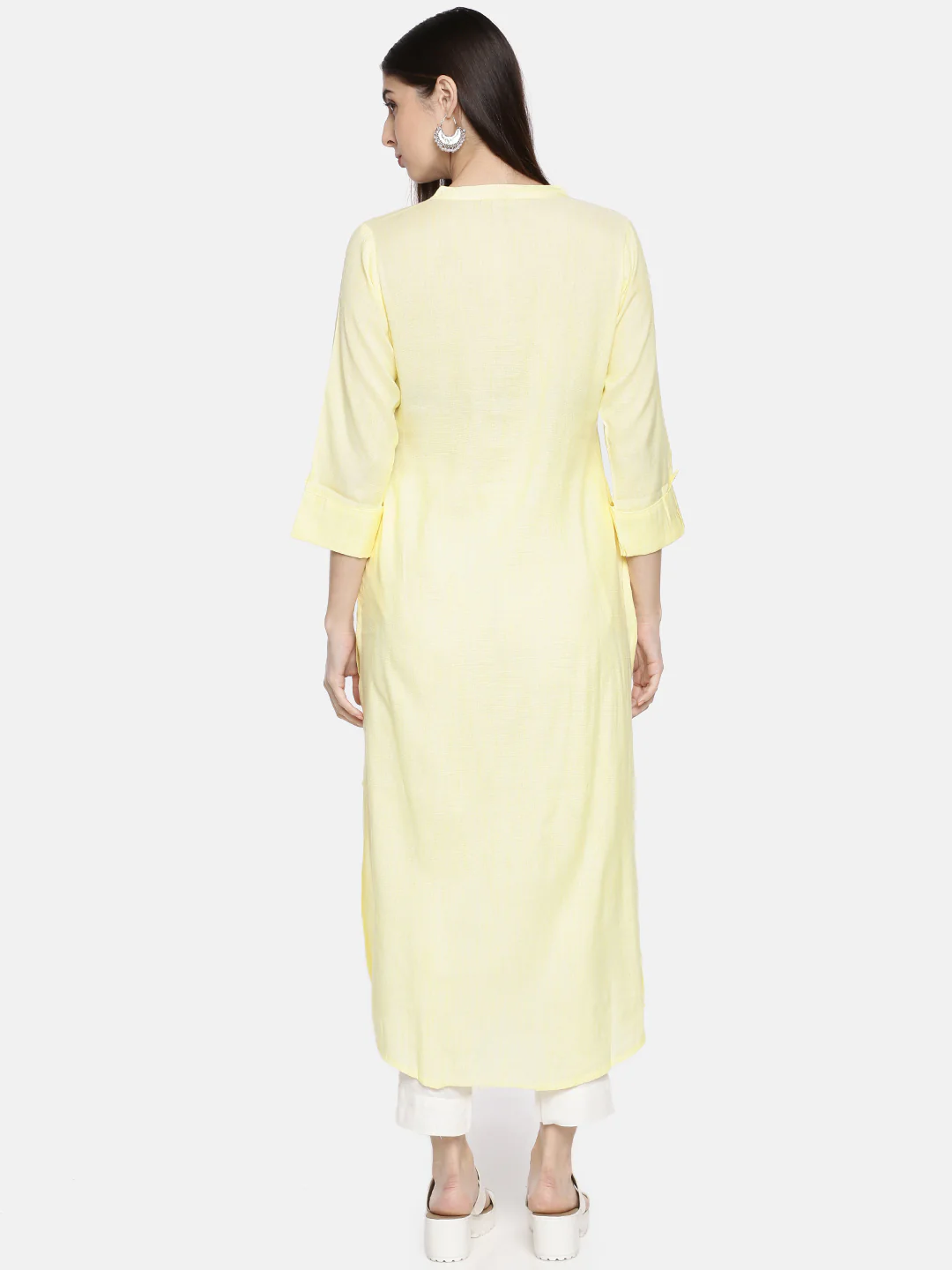 Neerus Women Yellow Solid A-Line Kurta - Image 3
