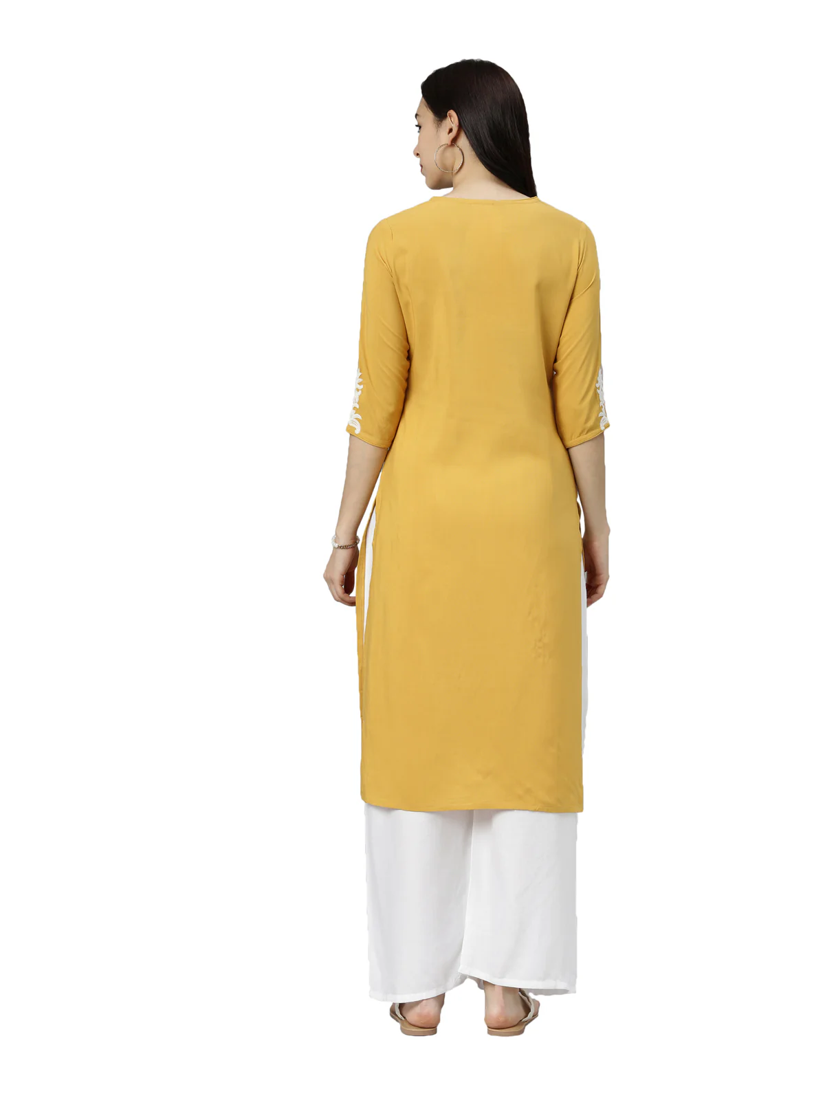 Neerus Women Yellow Yoke Design Thread Work Kurta - Image 5