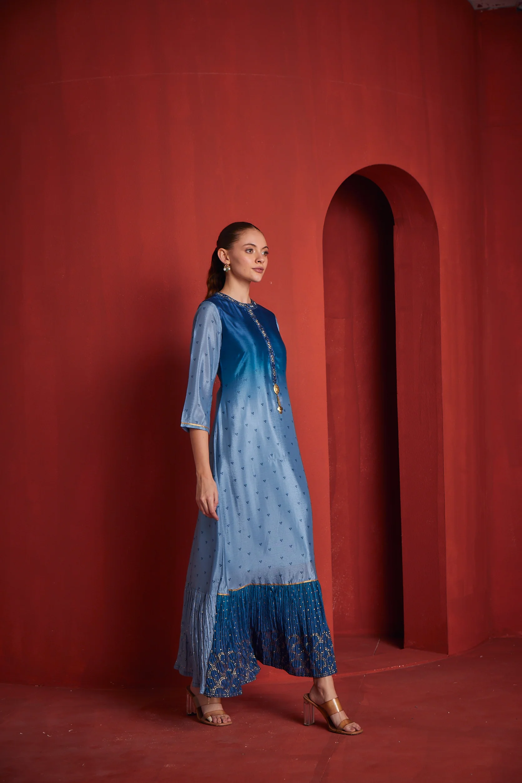 Neerus Womens Blue Chiffon Fabric Dress - Image 3