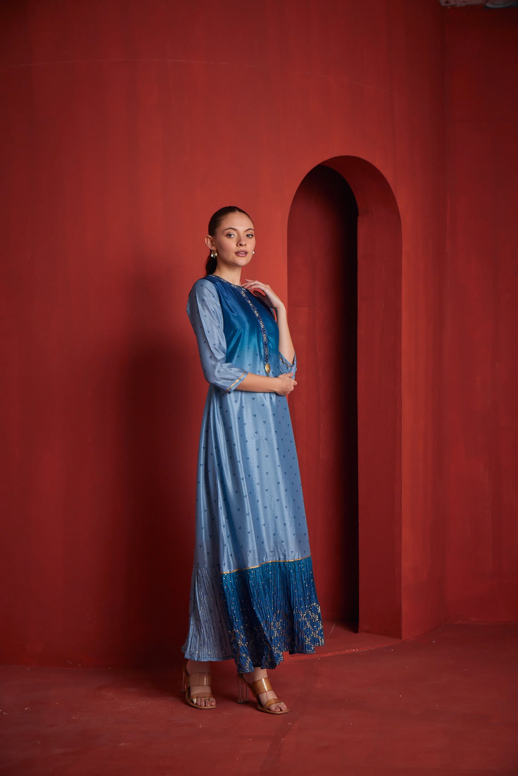 Neerus Womens Blue Chiffon Fabric Dress - Image 4