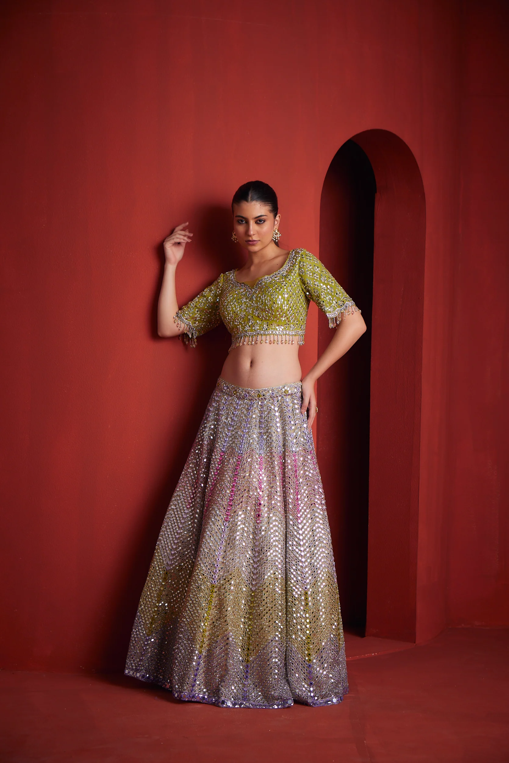 Neerus Womens Green Colour Ghagra Set - Image 3