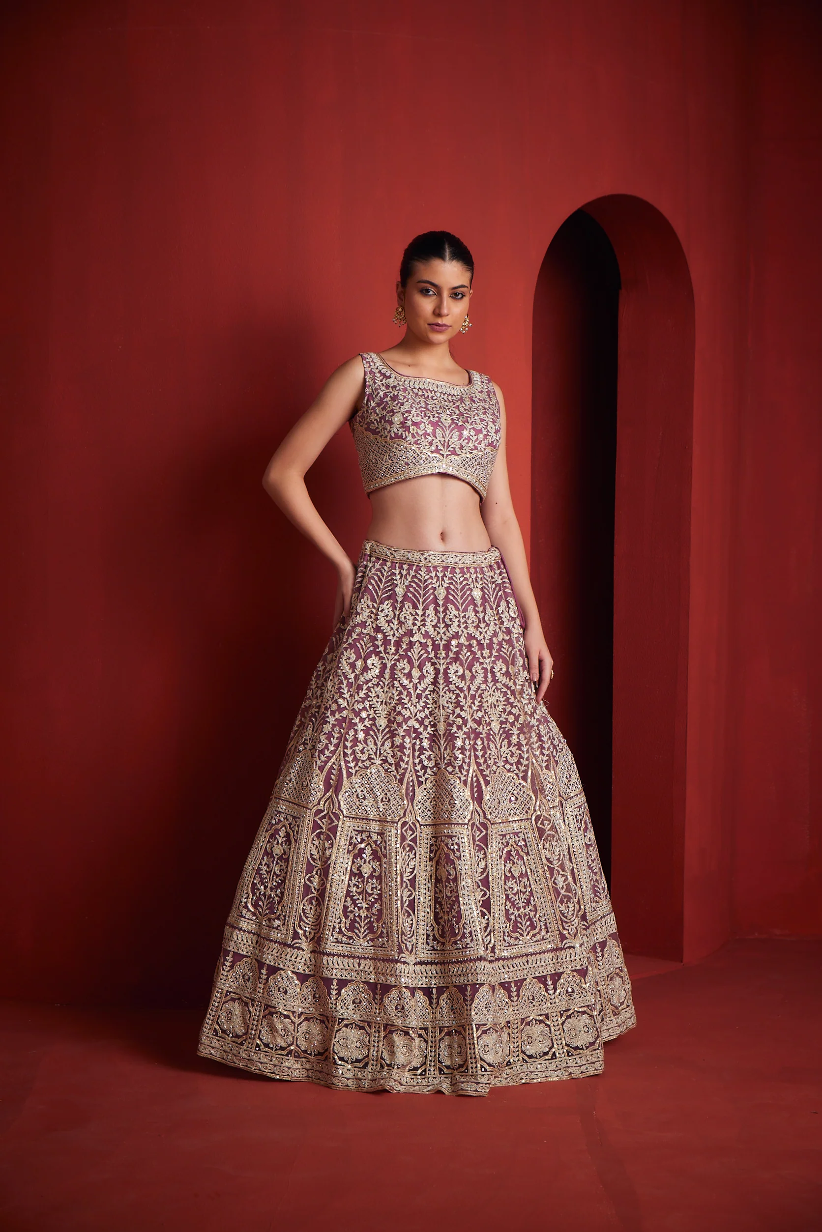 Neerus Womens Pink Color Nett Fabric Ghagra Set