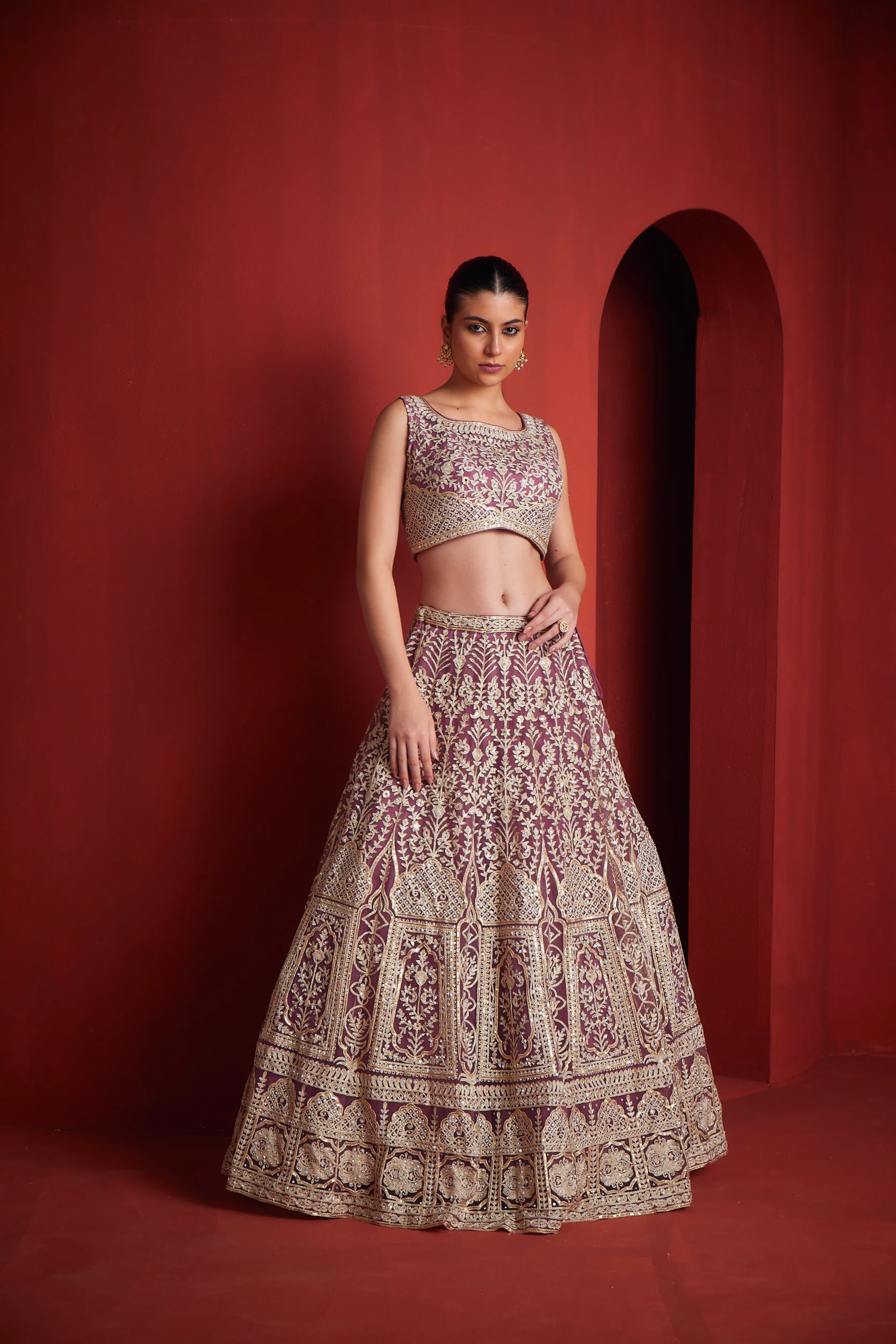 Neerus Womens Pink Color Nett Fabric Ghagra Set - Image 2