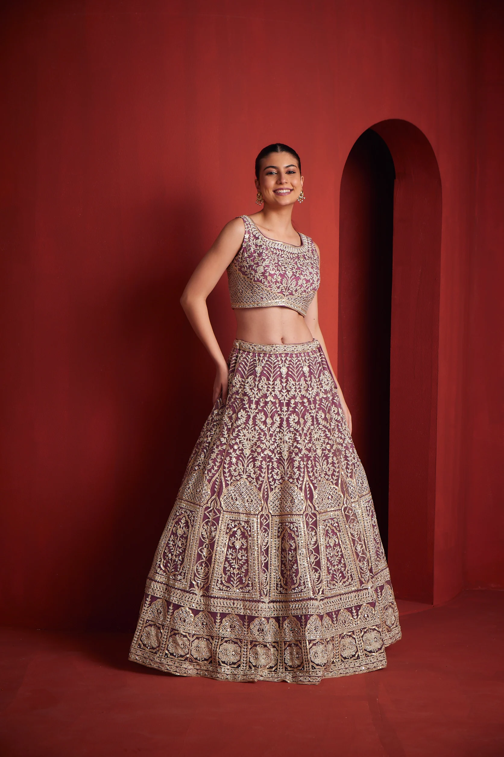 Neerus Womens Pink Color Nett Fabric Ghagra Set - Image 4