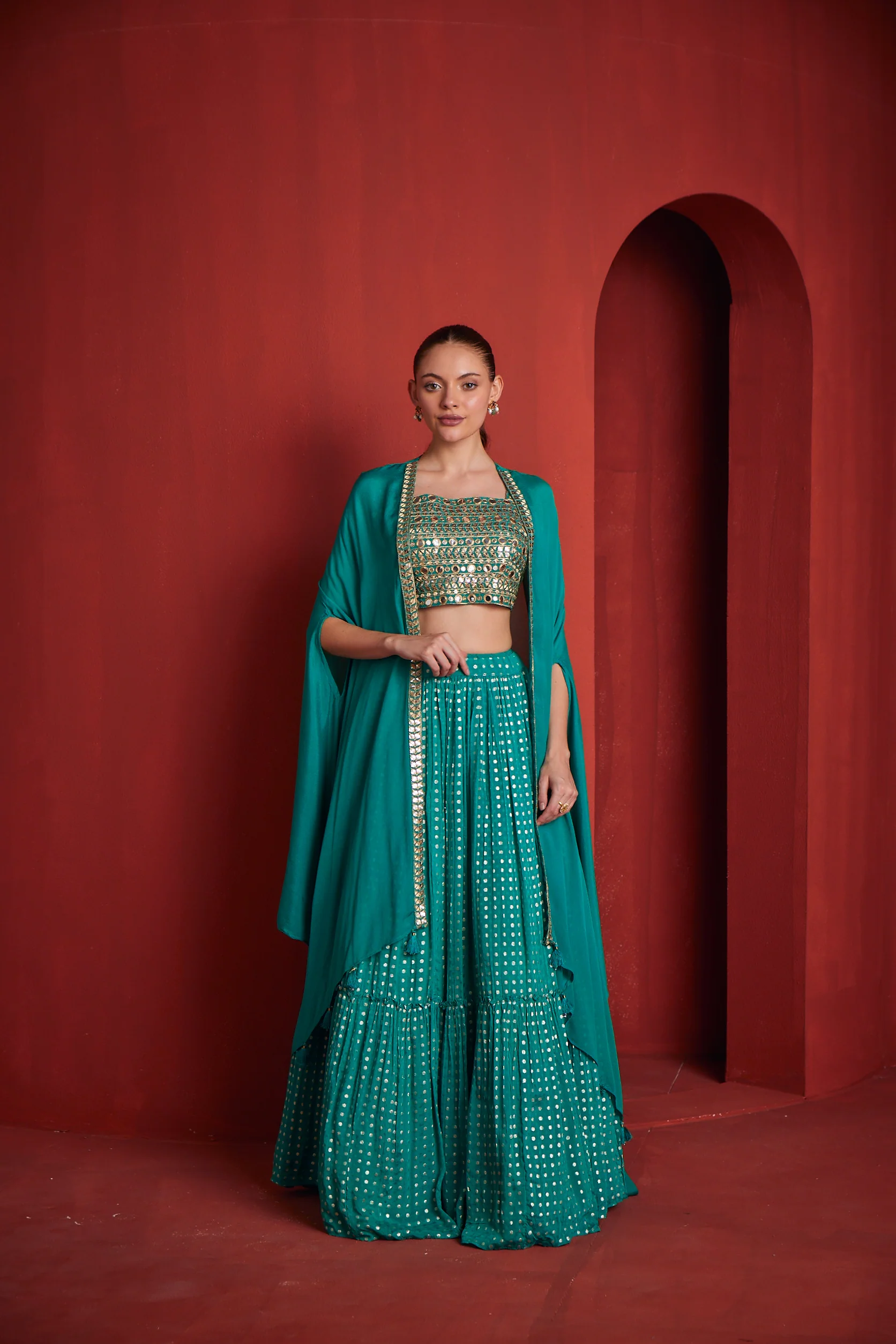 Neerus Womens Rama Color Banaras Fabric Ghagra Set
