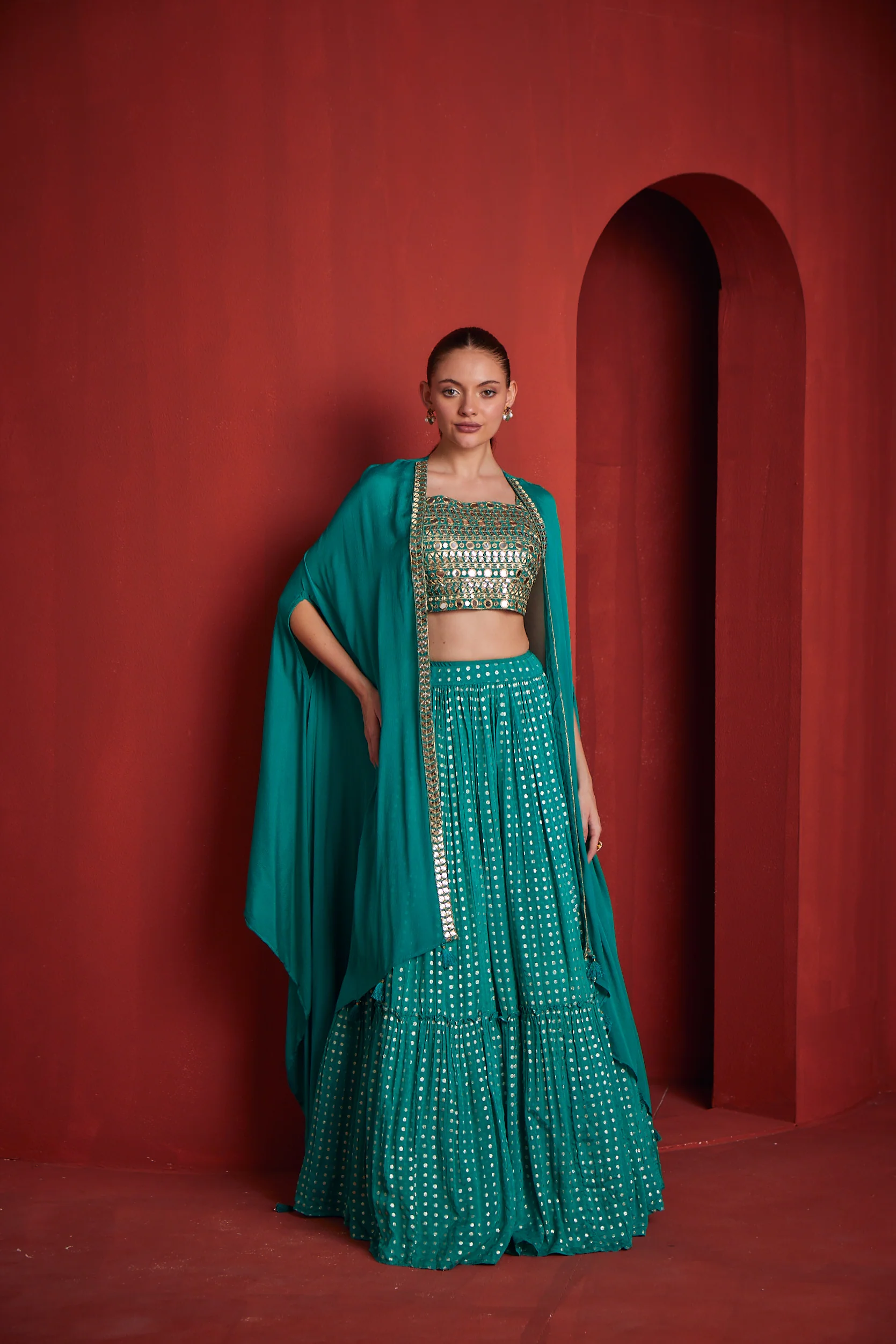 Neerus Womens Rama Color Banaras Fabric Ghagra Set - Image 2