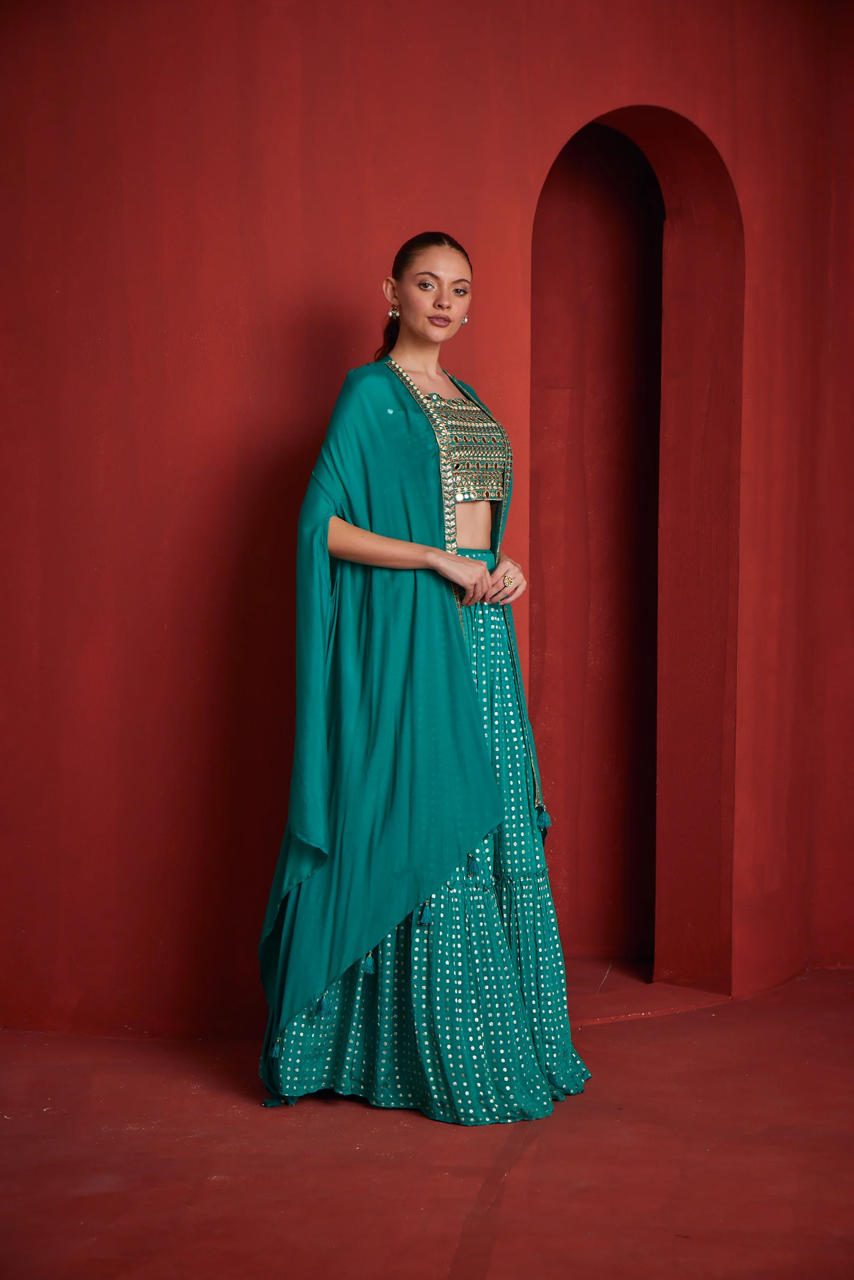 Neerus Womens Rama Color Banaras Fabric Ghagra Set - Image 4