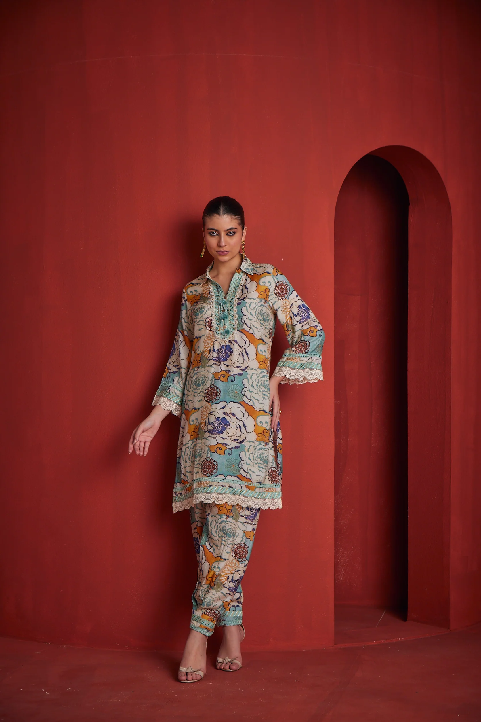 Neerus Womens Sea Green Color Kurta Set