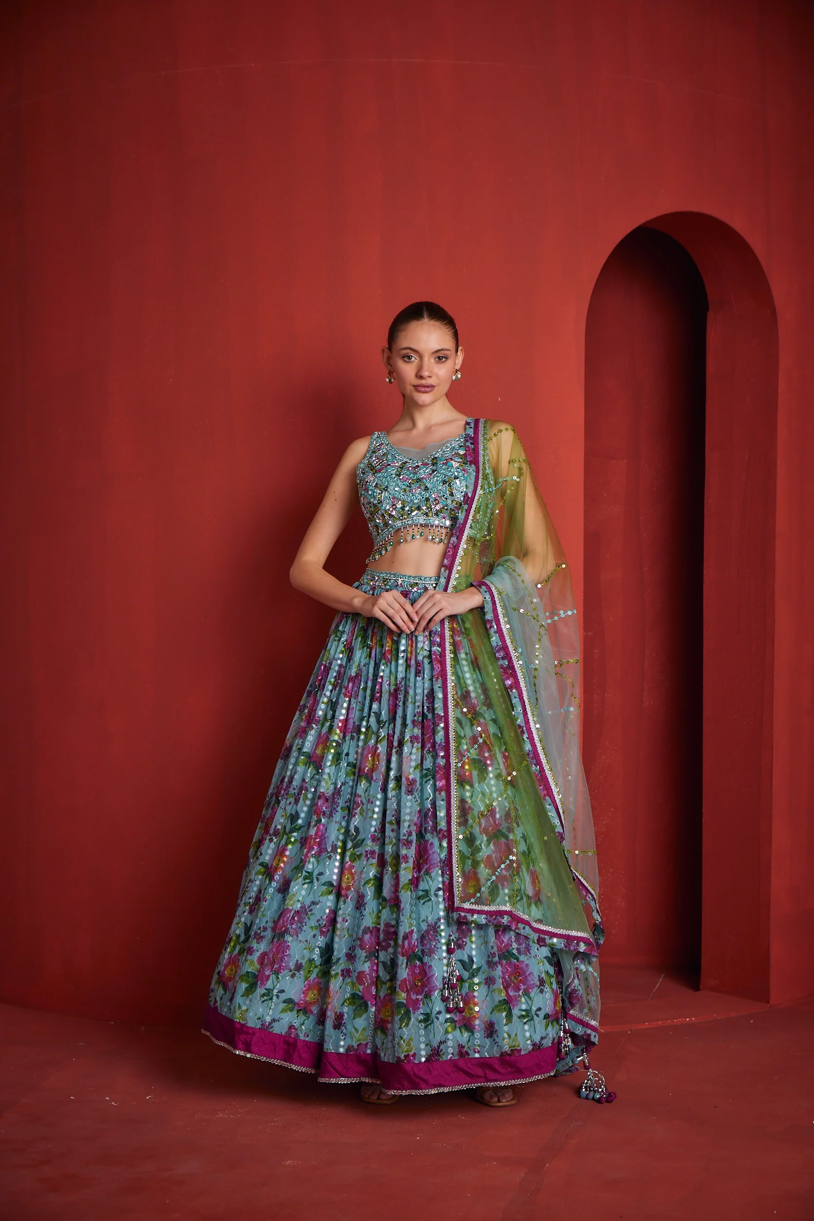 Neerus Womens Sea Green Colour Ghagra Set - Image 2