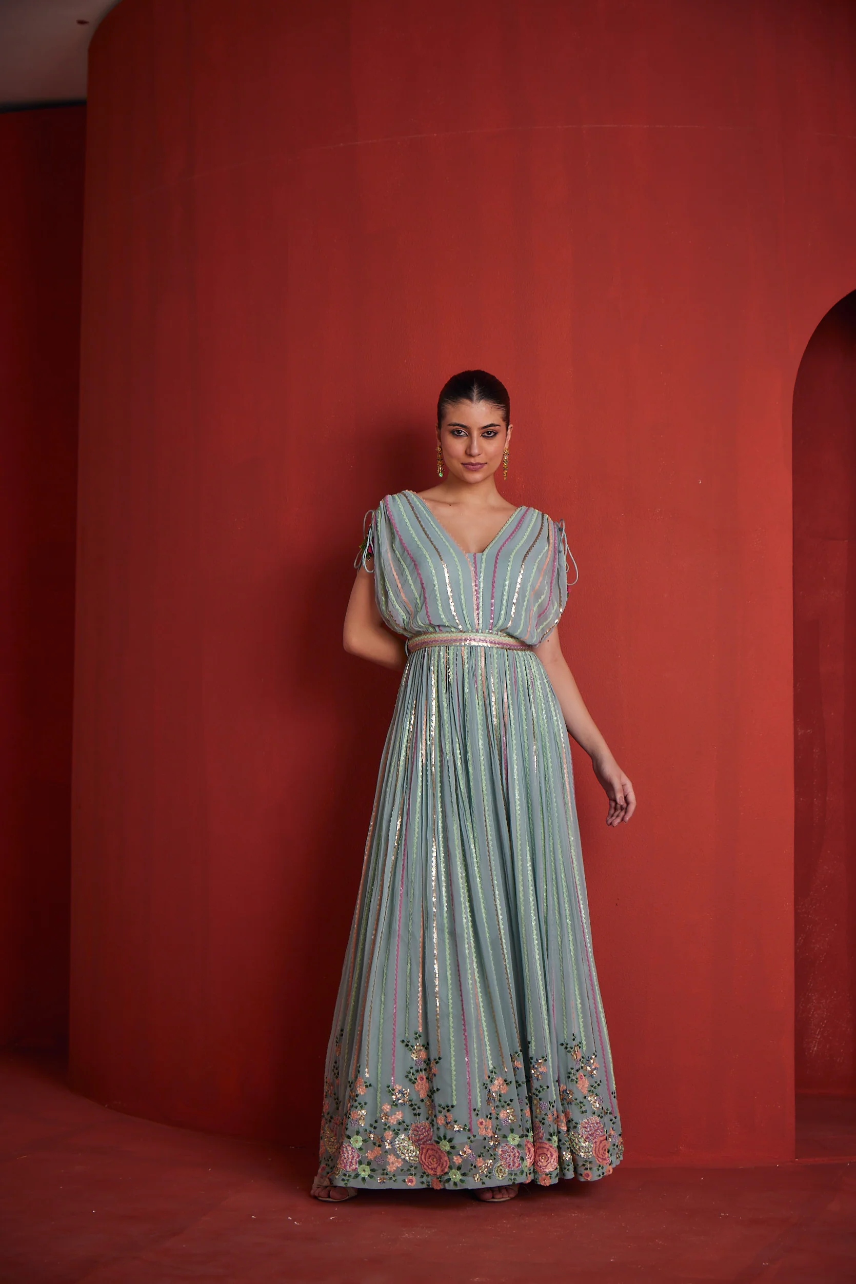 Neerus Womens Sea Green Georgette Gown - Image 2