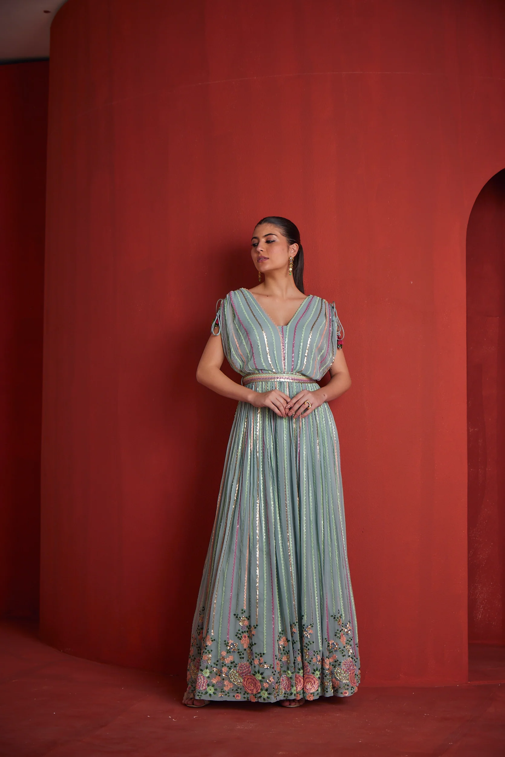 Neerus Womens Sea Green Georgette Gown - Image 3
