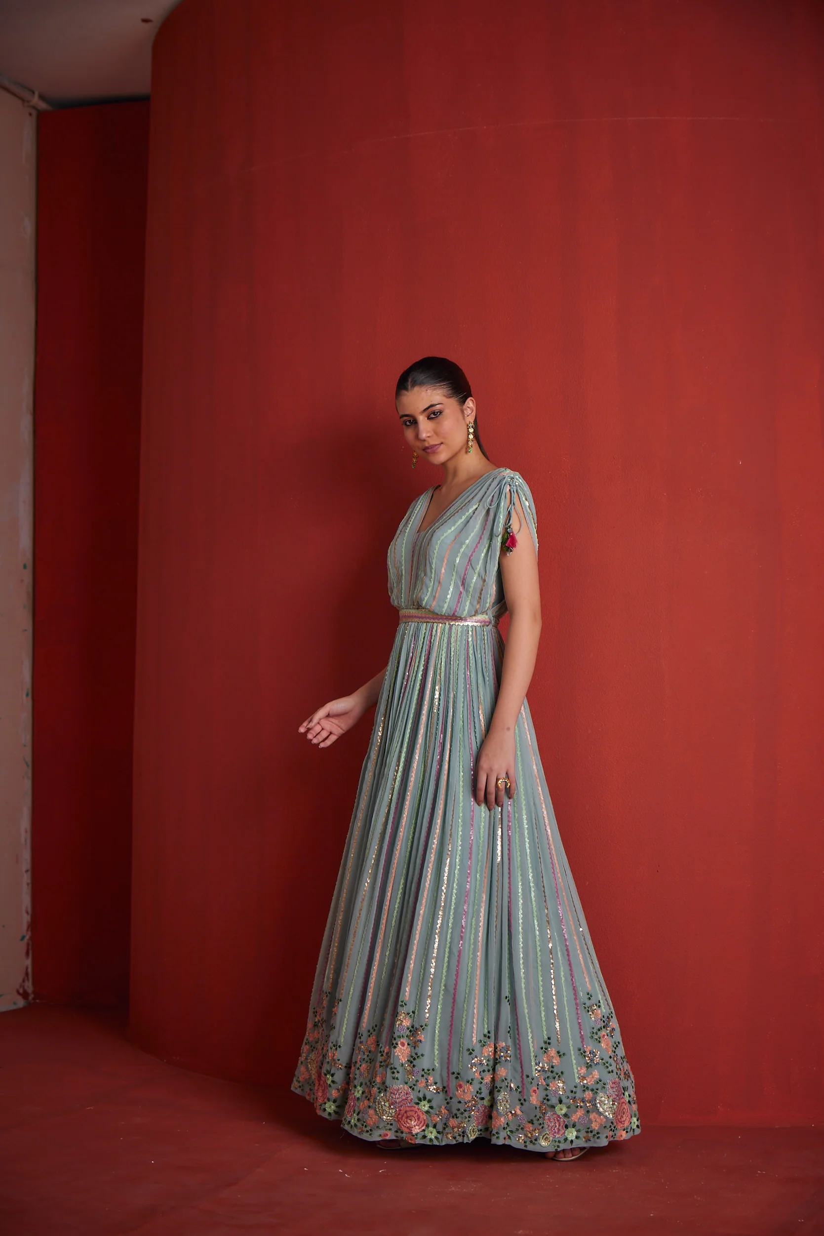 Neerus Womens Sea Green Georgette Gown - Image 4
