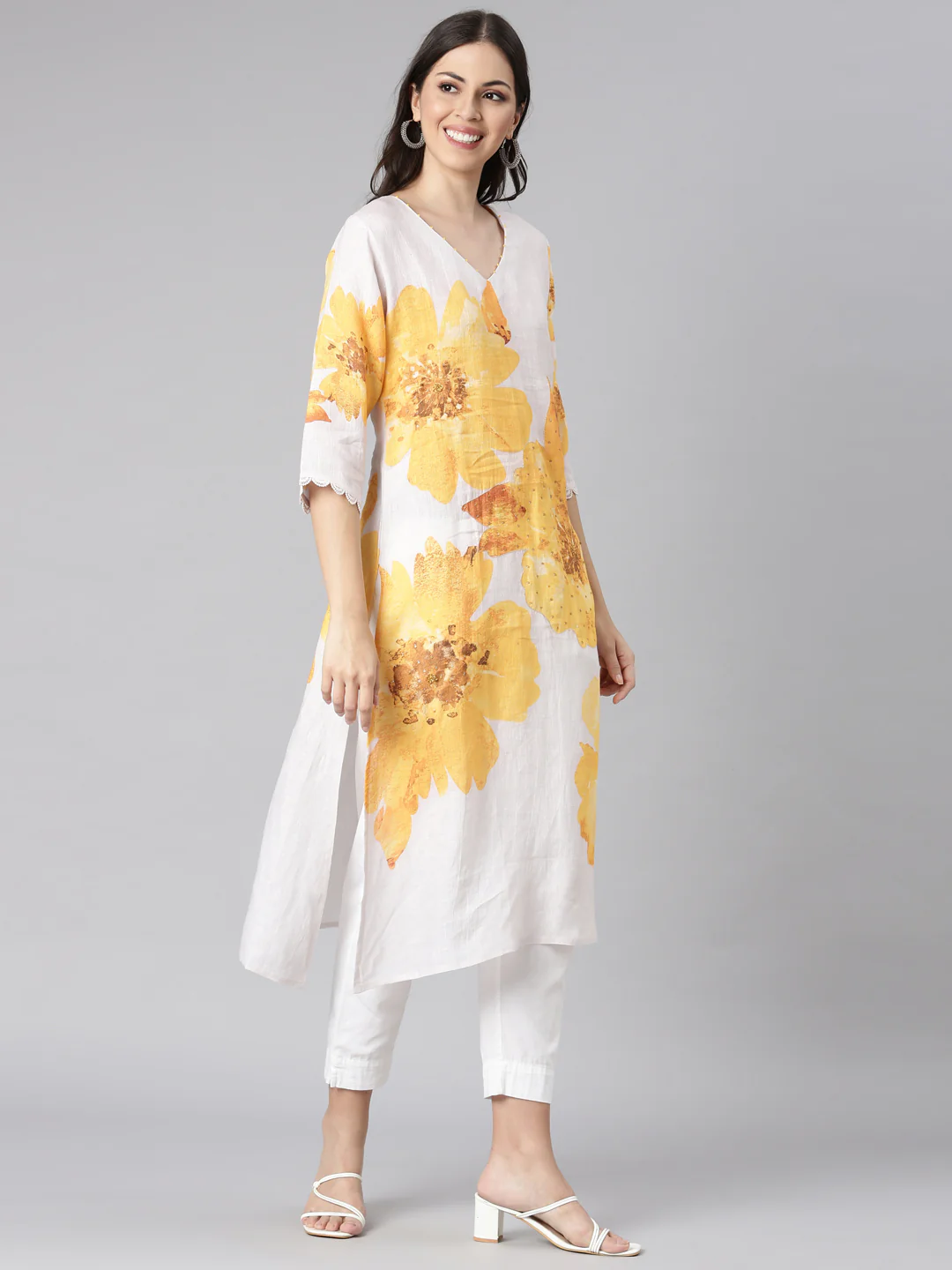 Neerus Yellow Casual Floral Straight Kurta - Image 2
