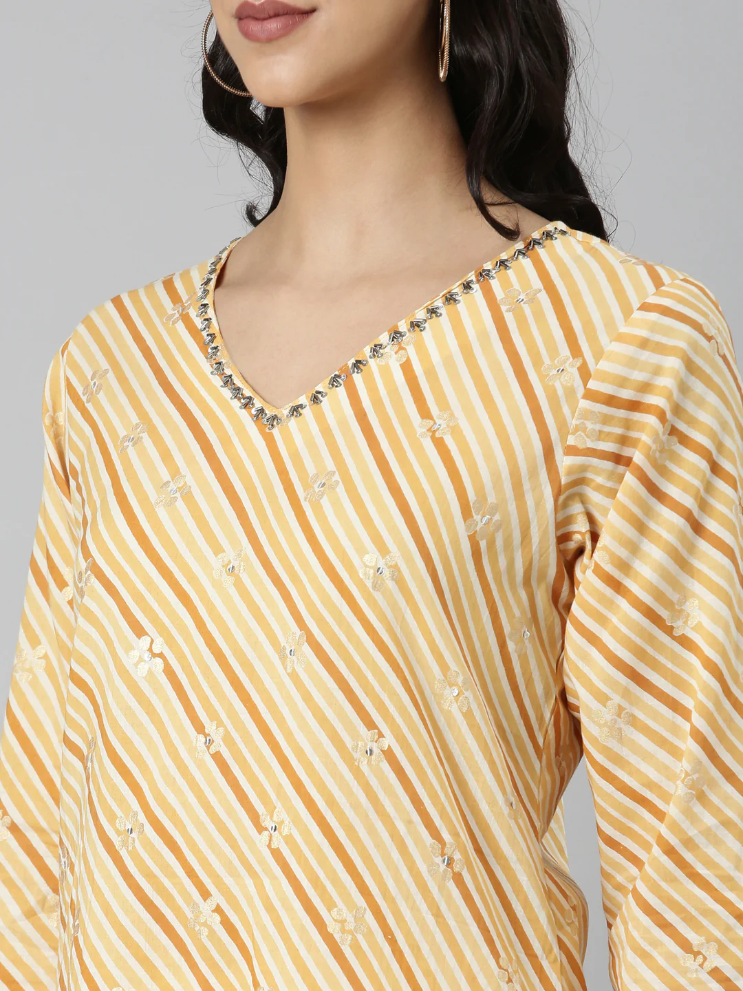 Neerus Yellow Casual Striped Straight Kurta - Image 5