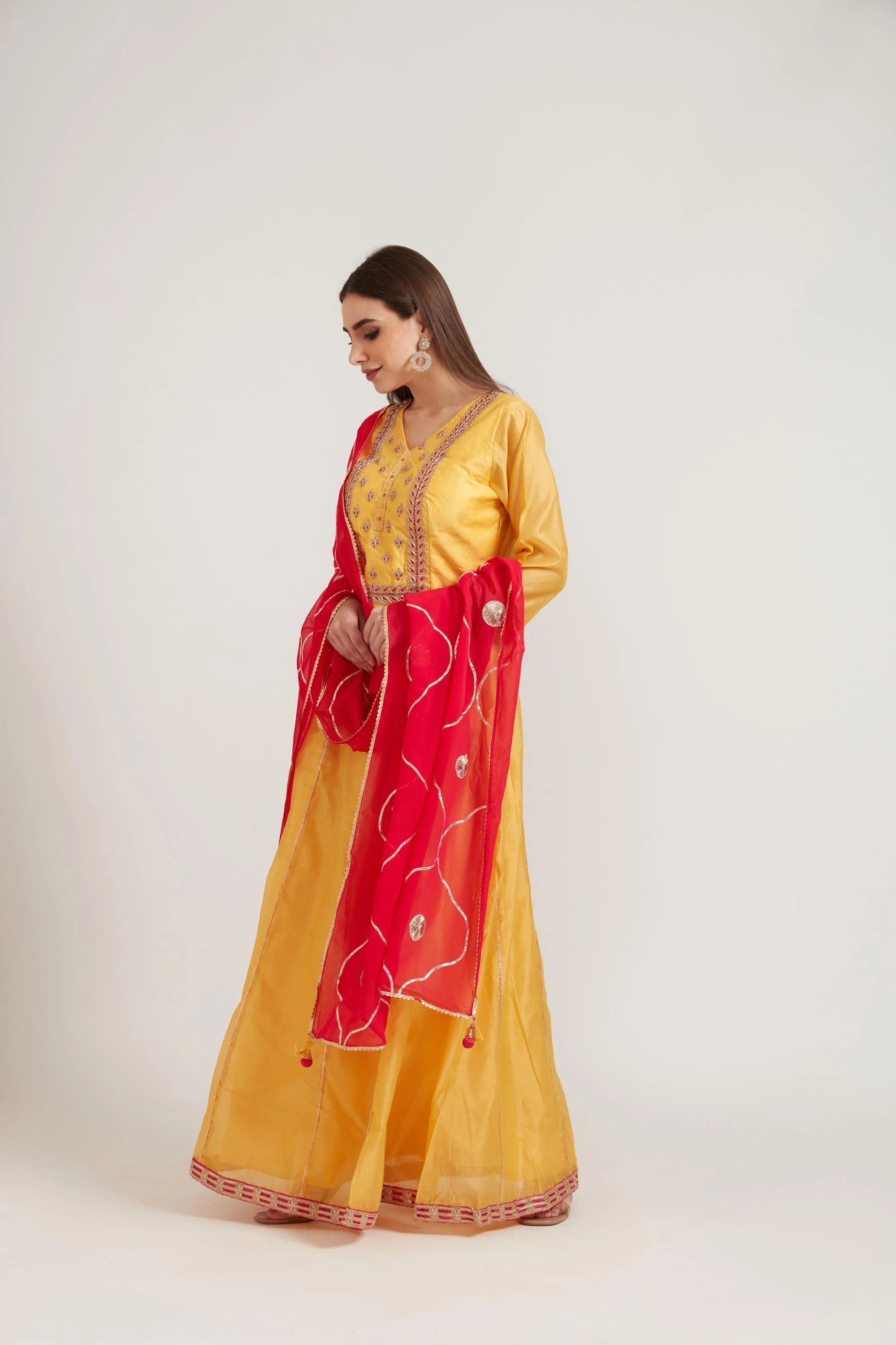 Neerus Yellow Color Chanderi Fabric Anarkali Suit - Image 10