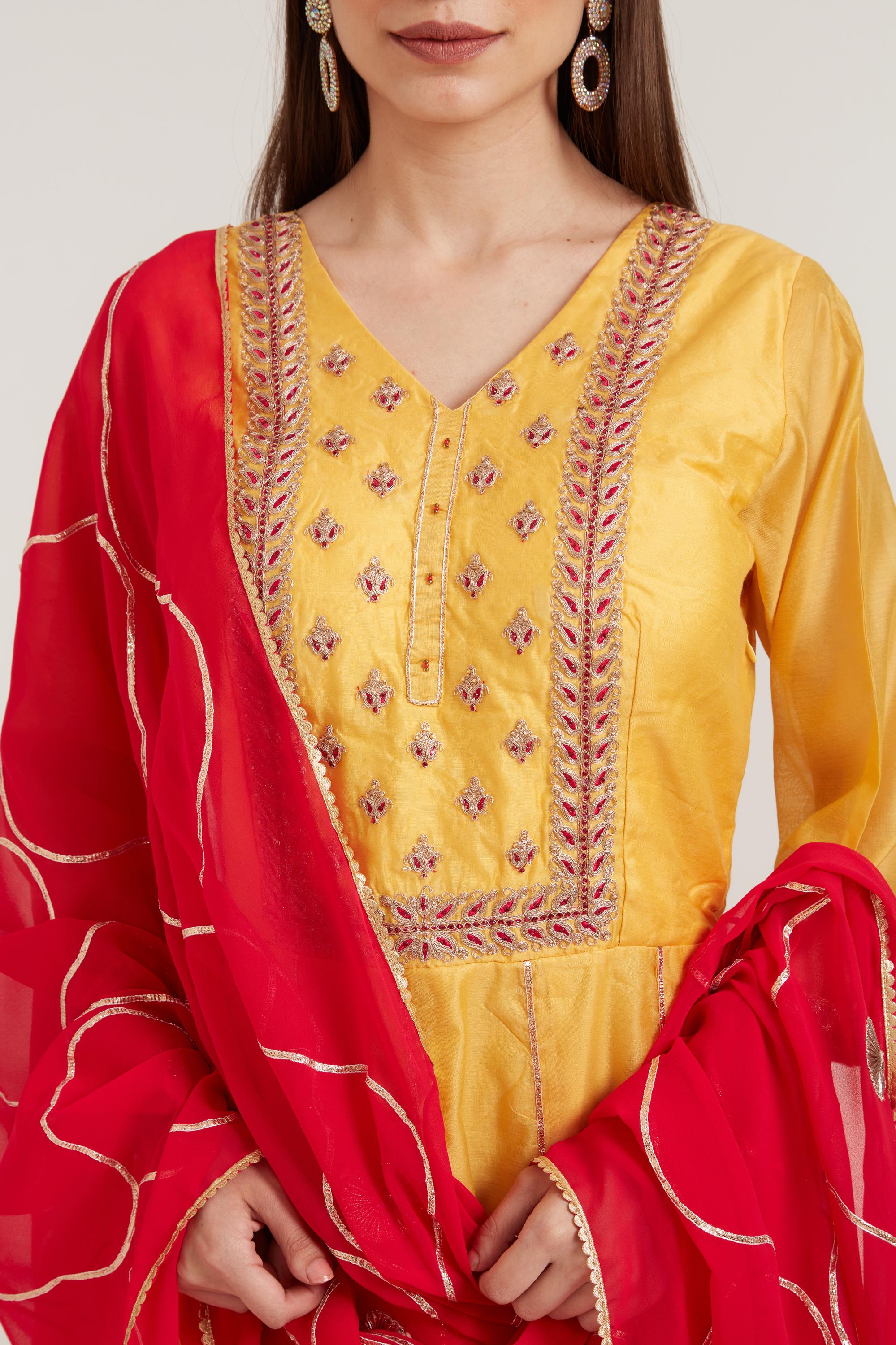Neerus Yellow Color Chanderi Fabric Anarkali Suit - Image 8