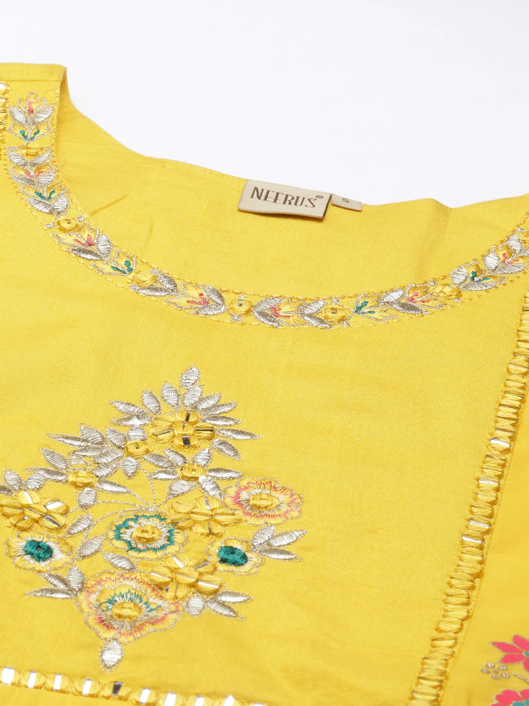 Neerus Yellow Colour Dress Chanderi Fabric Kurta - Image 7
