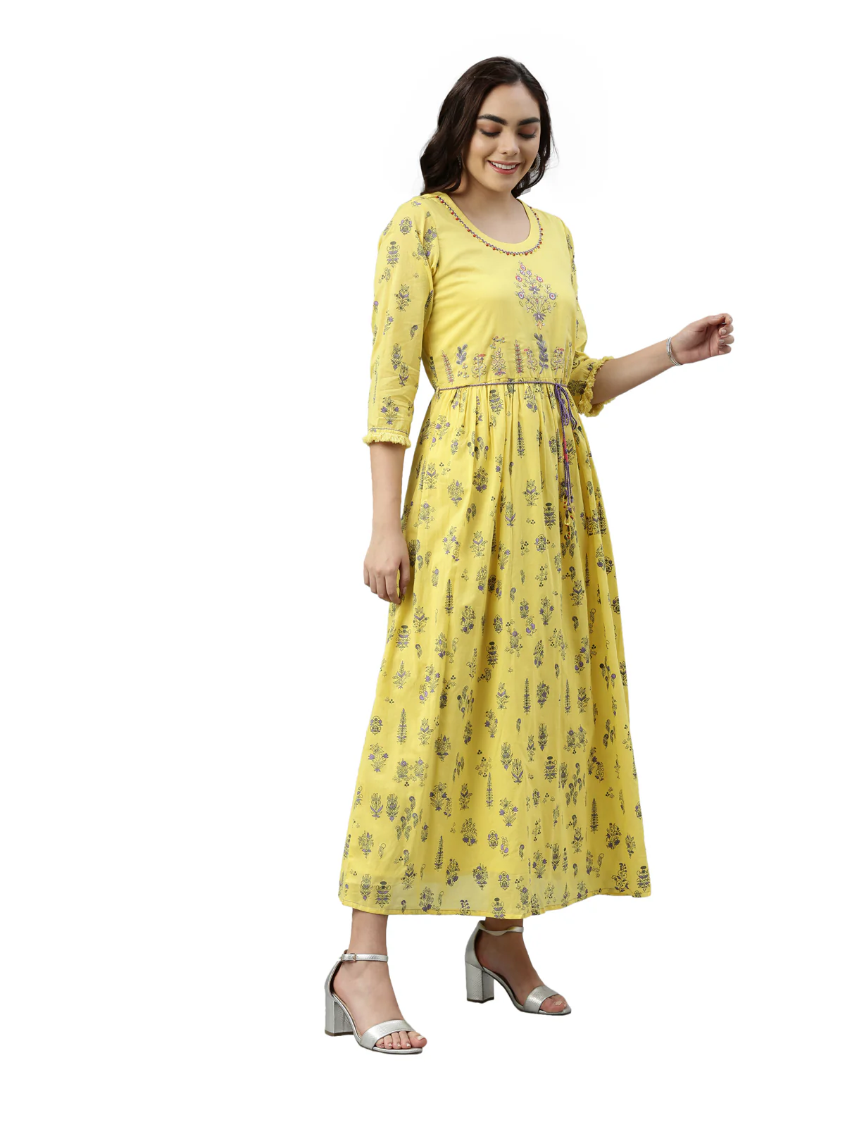 Neerus Yellow Color Cotton Fabric Kurta - Image 4