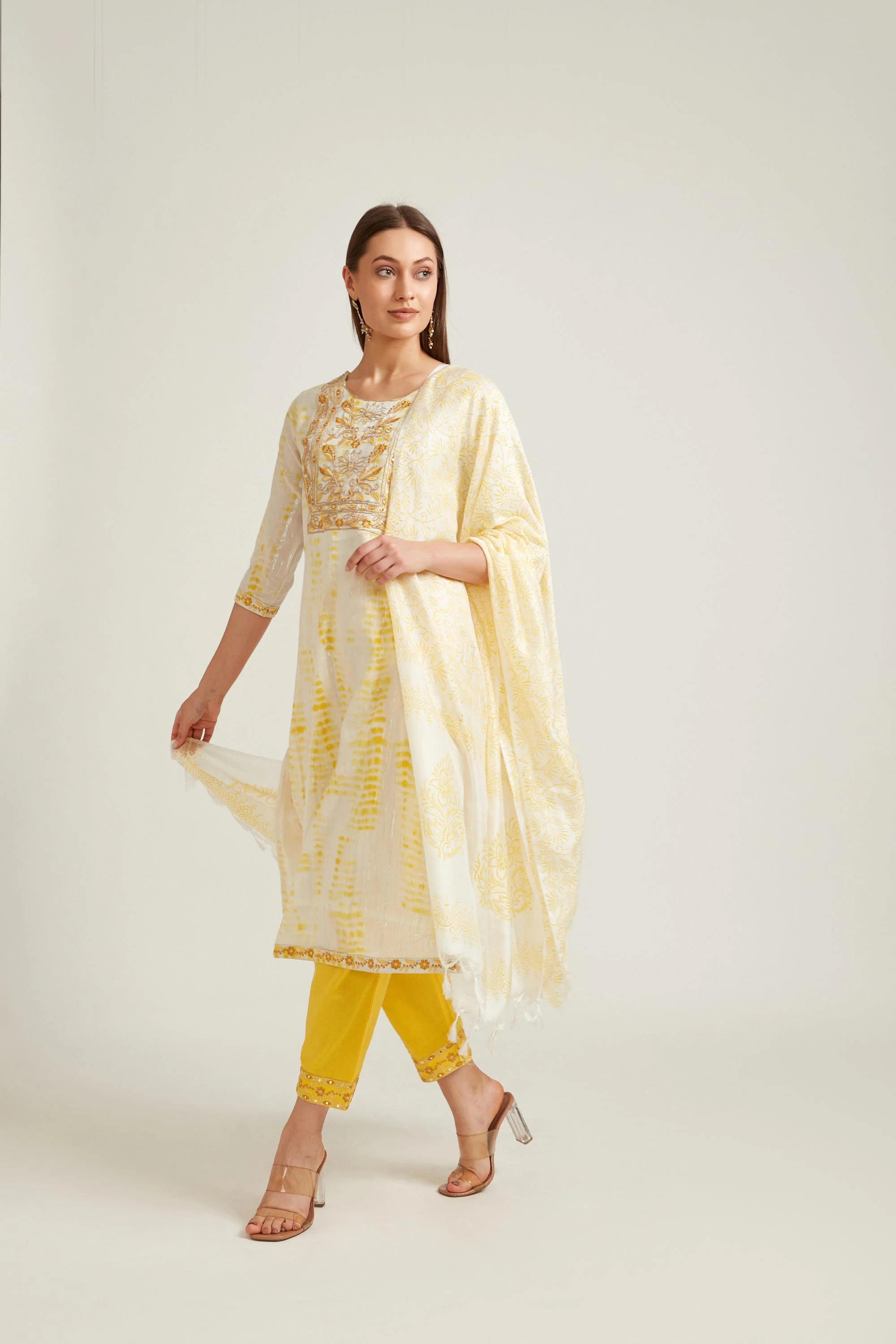 Neerus Yellow Color Cotton Fabric Salwar Kameez - Image 2