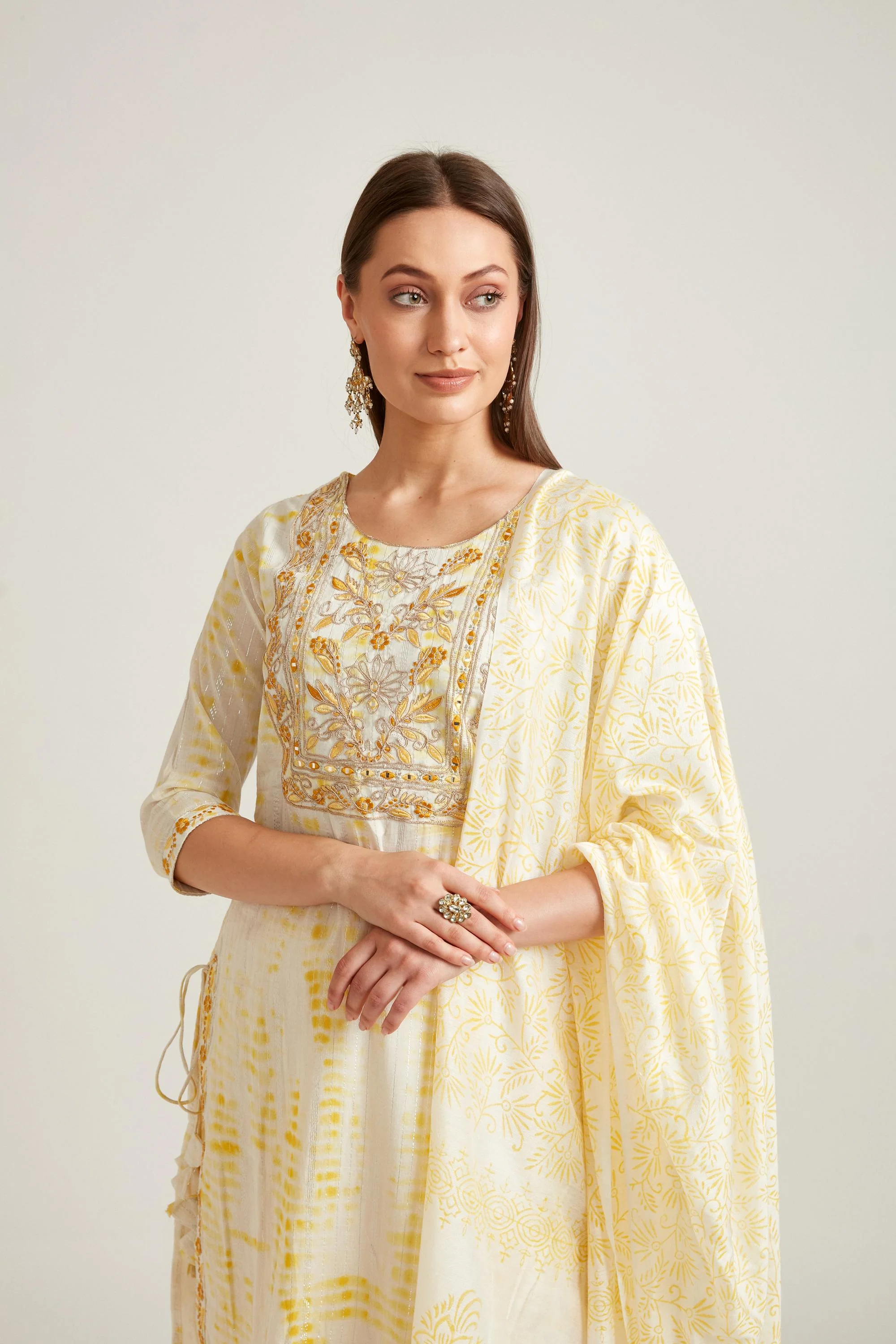 Neerus Yellow Color Cotton Fabric Salwar Kameez - Image 3