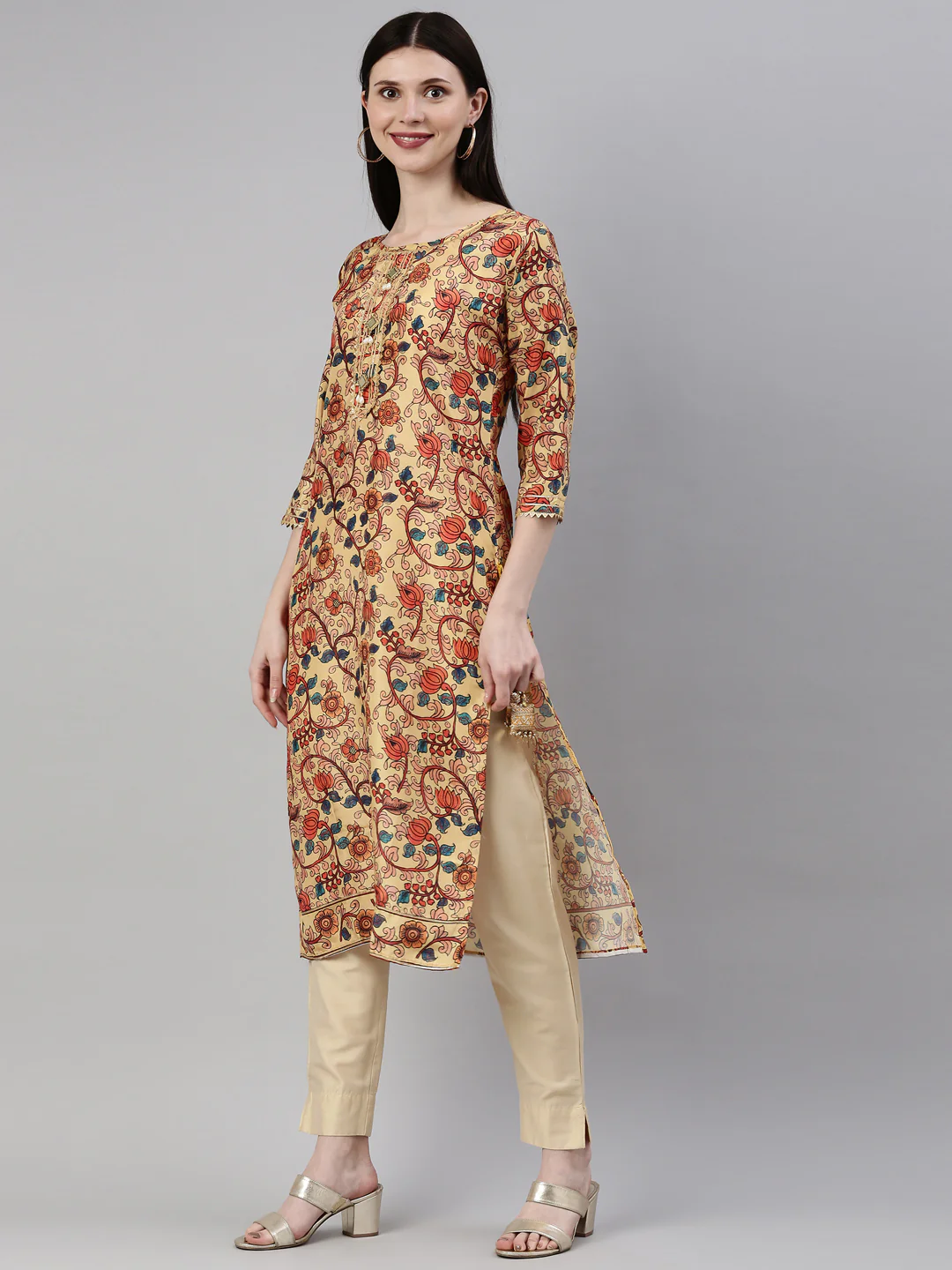 Neerus Yellow Color Dupion Silk Fabric Kurta - Image 3