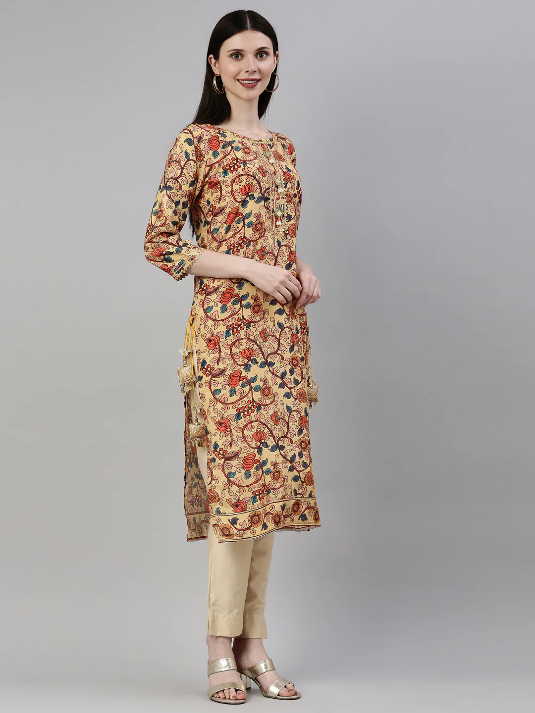 Neerus Yellow Color Dupion Silk Fabric Kurta - Image 4
