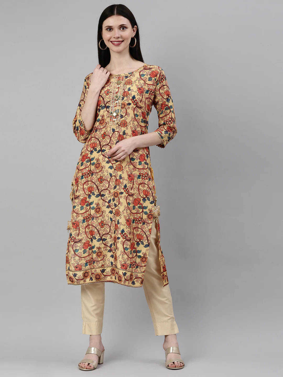 Neerus Yellow Color Dupion Silk Fabric Kurta - Image 9