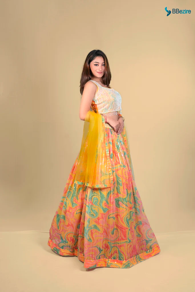 Neerus Yellow Color Georgette Fabric Ghagra Set - Image 2