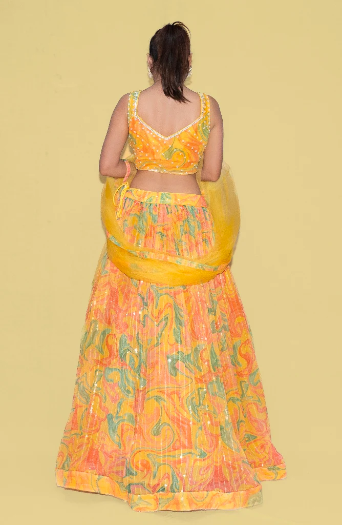 Neerus Yellow Color Georgette Fabric Ghagra Set - Image 3