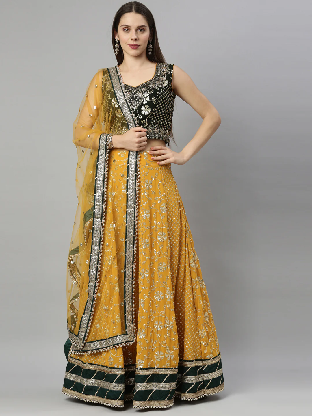 Neerus Yellow Color Georgette Fabric Ghagra Set - Image 12