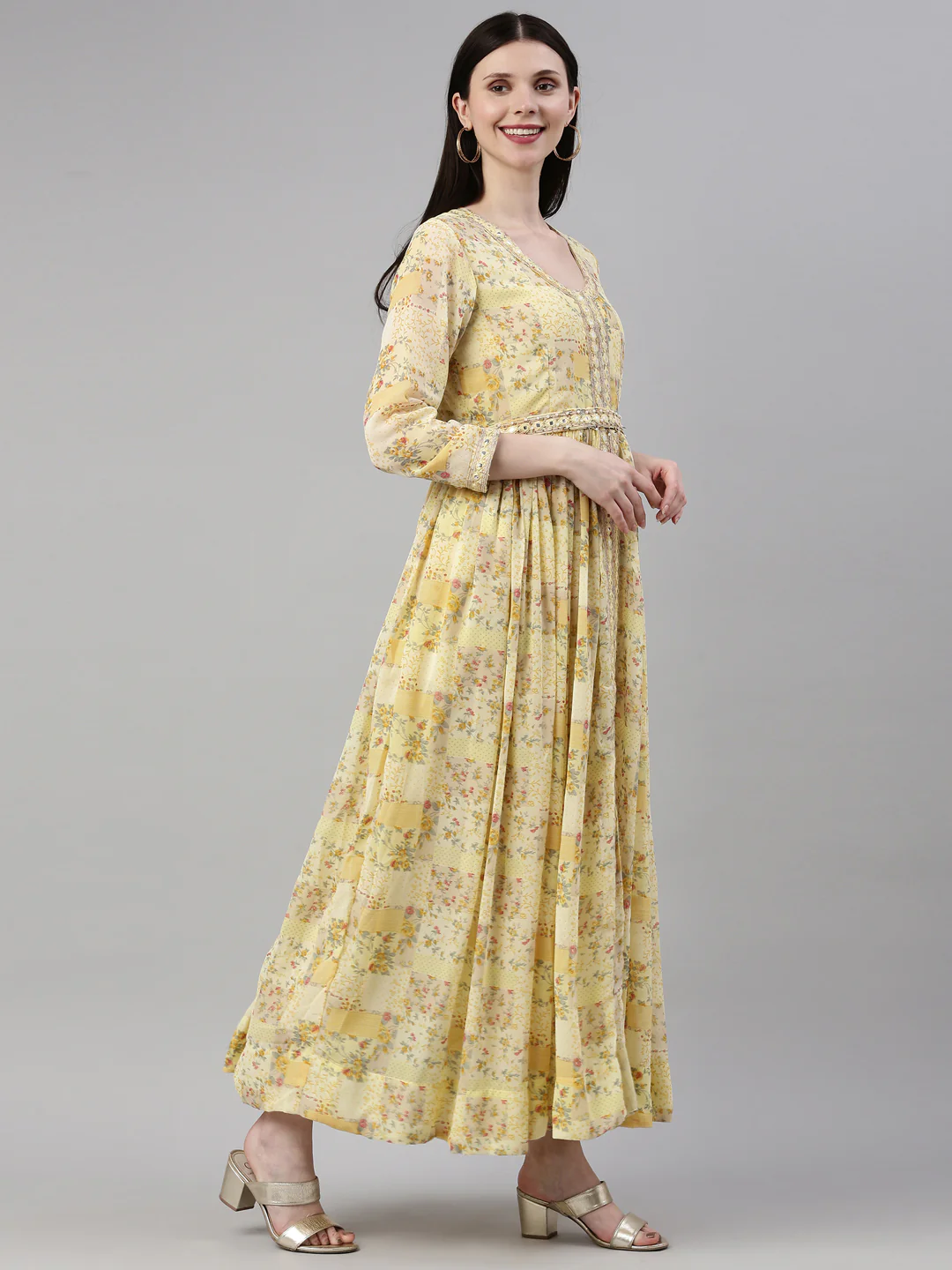 Neerus Yellow Color Georgette Fabric Gown - Image 4