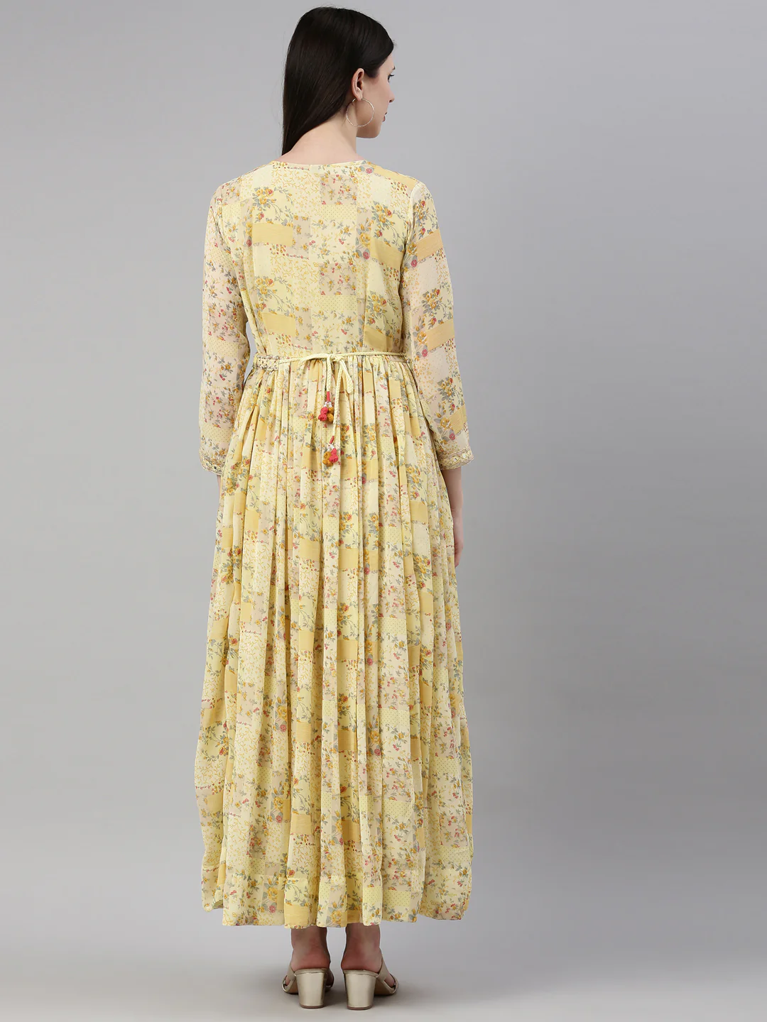 Neerus Yellow Color Georgette Fabric Gown - Image 5