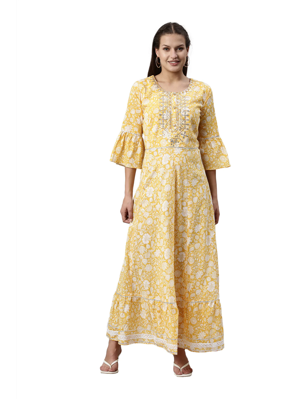 Neerus Yellow Color Mulmul Fabric Kurta - Image 6