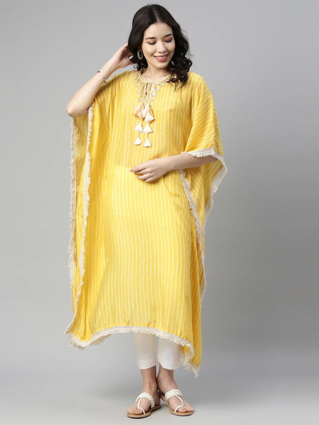Neerus Yellow Color Muslin Fabric Kurta - Image 4