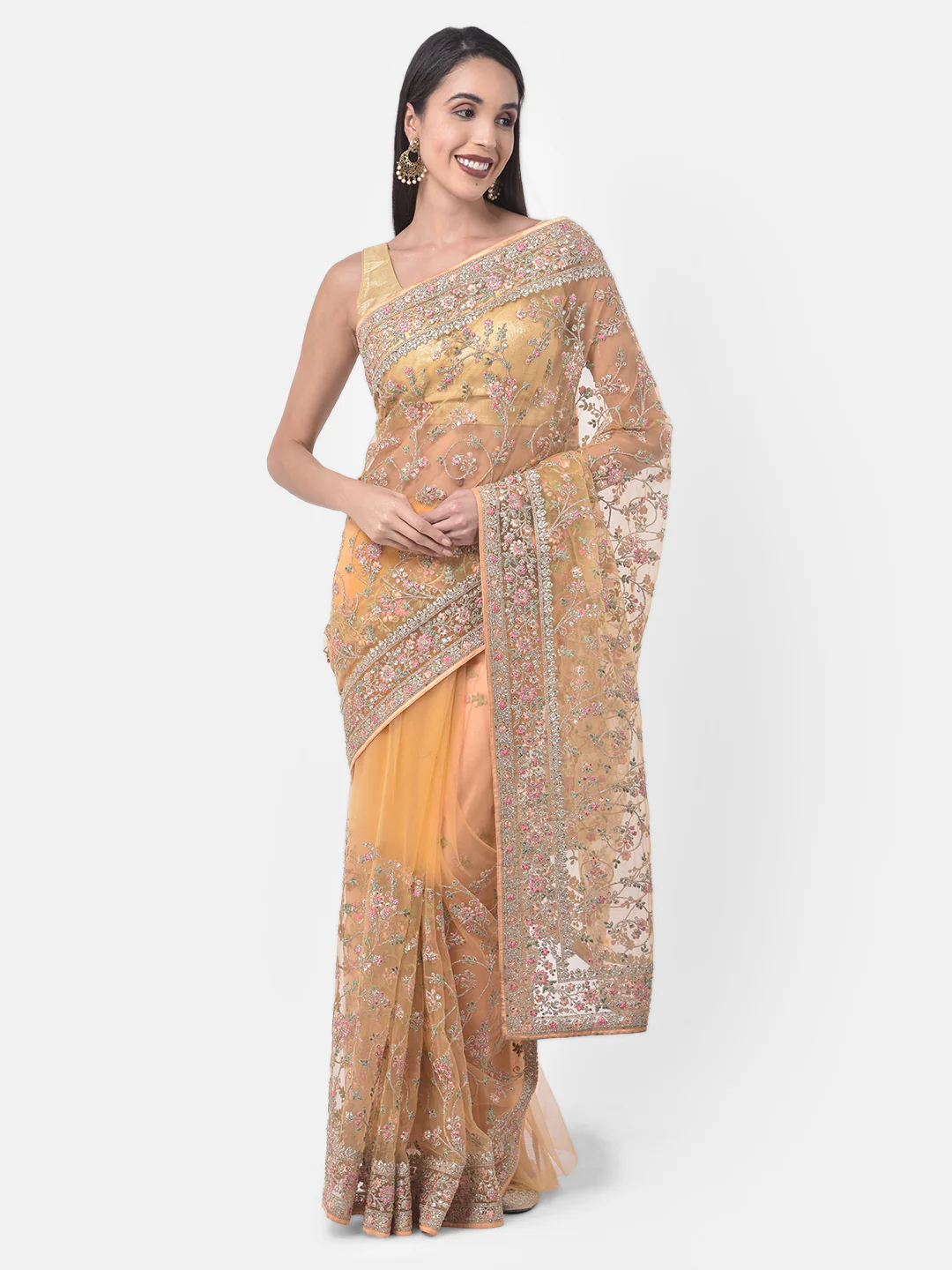 Neerus Yellow Color Nett Fabric Saree