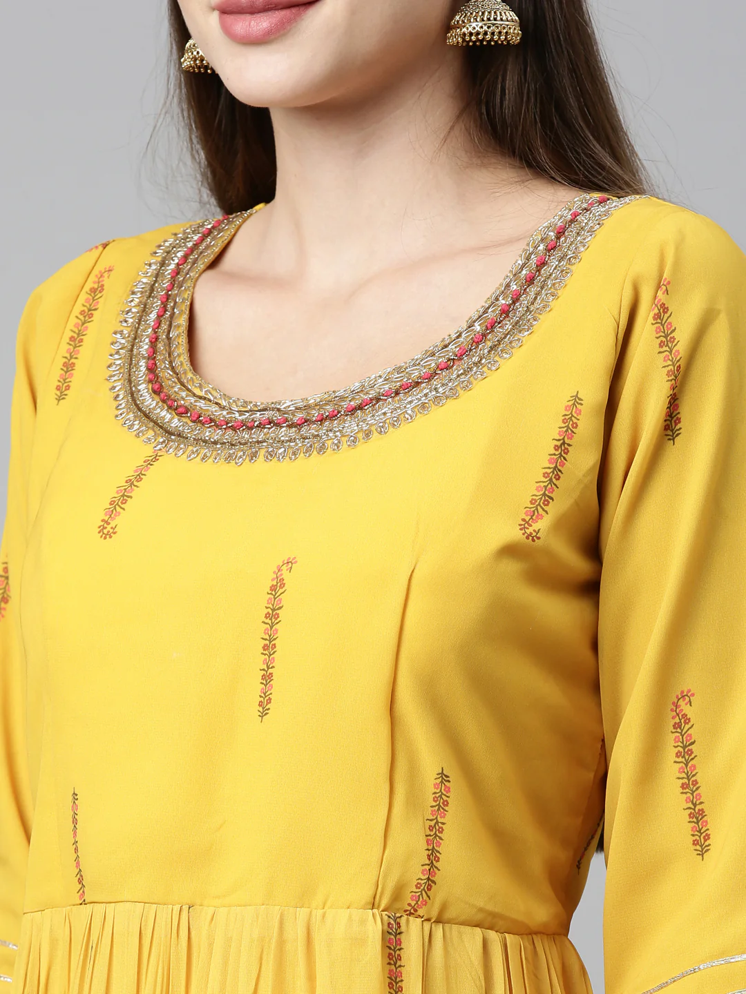Neerus Yellow Color Poly Georgette Fabric Kurta Sets With Dupatta - Image 4
