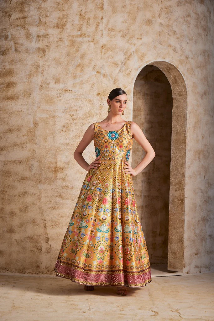 Neerus Yellow Color Silk Fabric Gown - Image 2