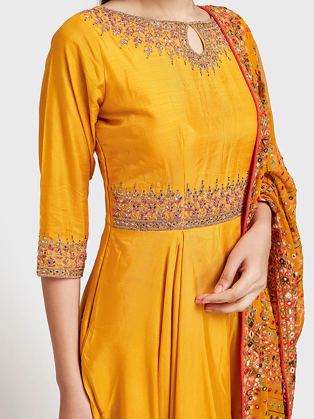 Neerus Yellow Color Silk Fabric Suit-Anarkali - Image 2