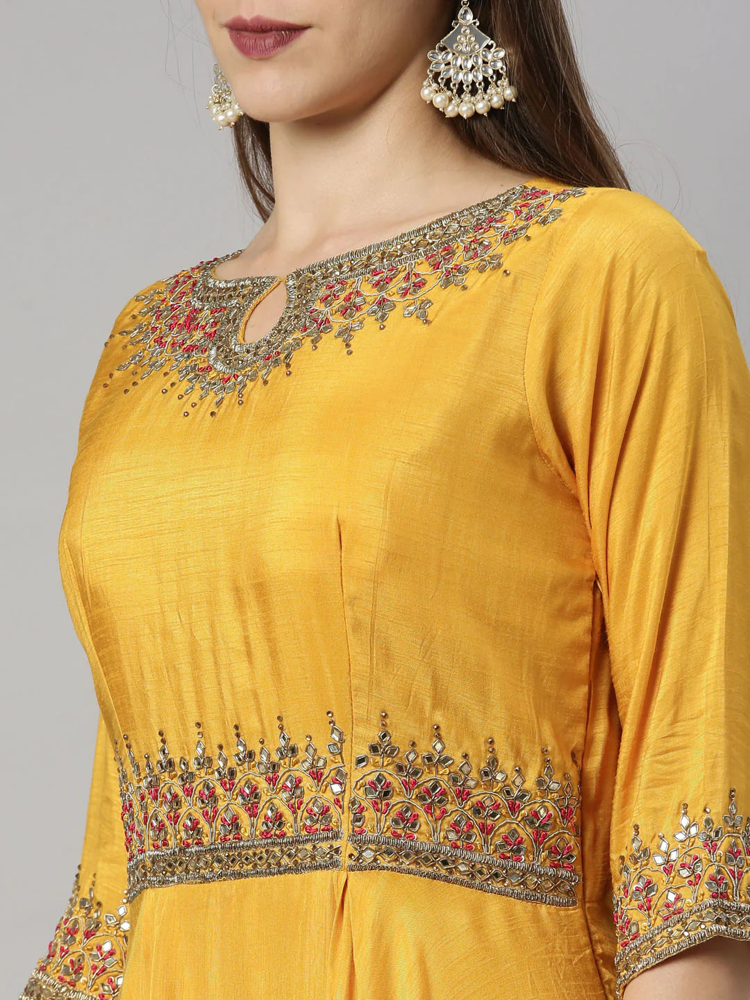 Neerus Yellow Color Silk Fabric Suit-Anarkali - Image 4