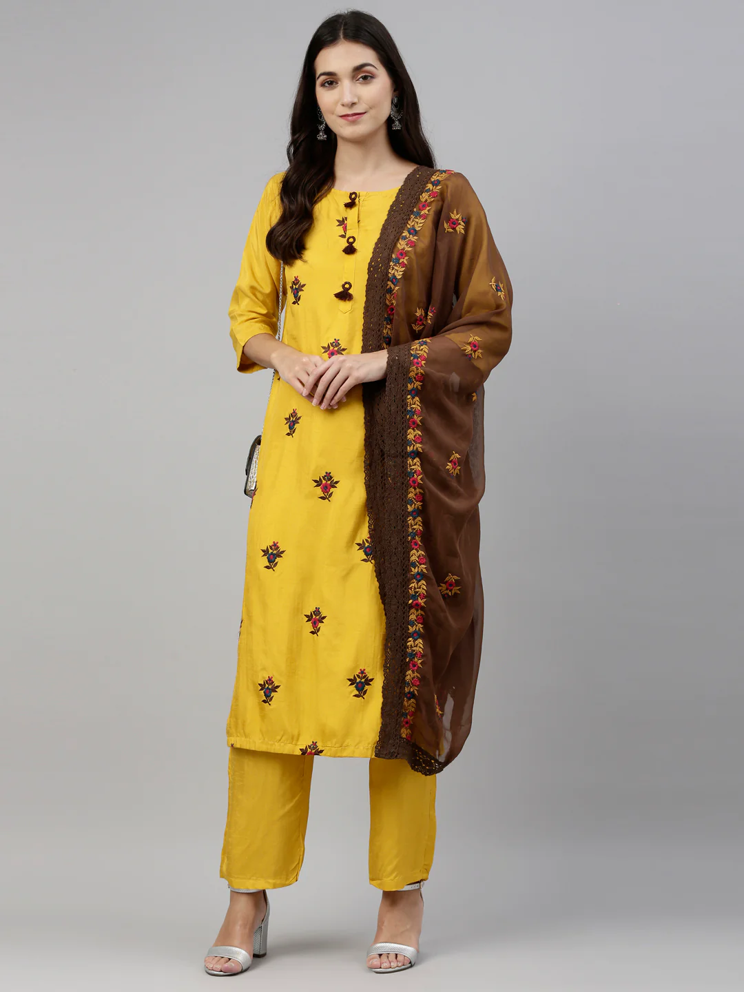 Neerus Yellow Color Silk Fabric Suit-Pant - Image 2