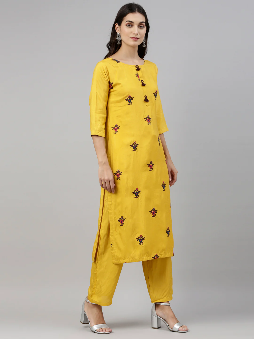 Neerus Yellow Color Silk Fabric Suit-Pant - Image 4