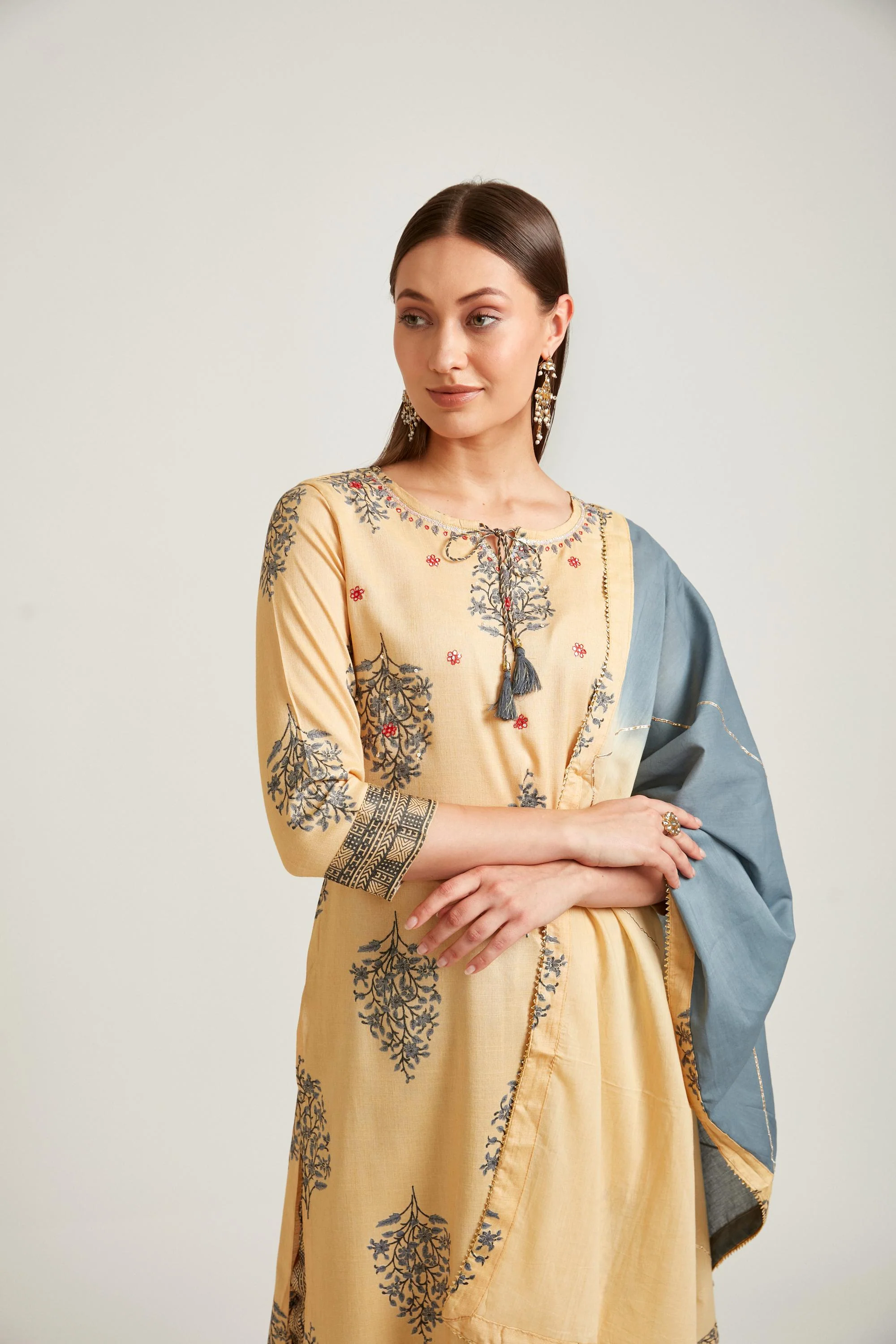 Neerus Yellow Color Slub Rayon Fabric Salwar Kameez - Image 3