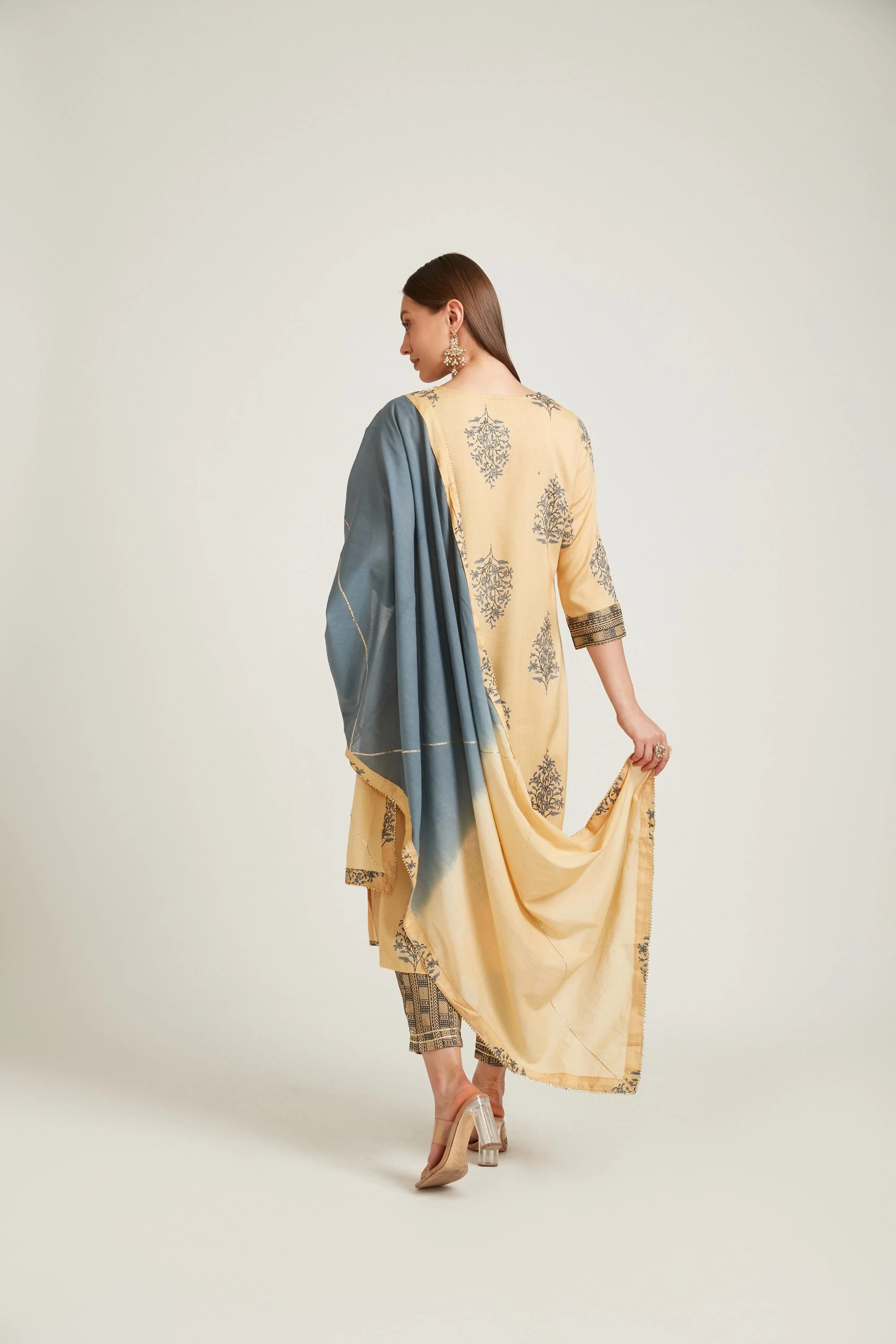 Neerus Yellow Color Slub Rayon Fabric Salwar Kameez - Image 4