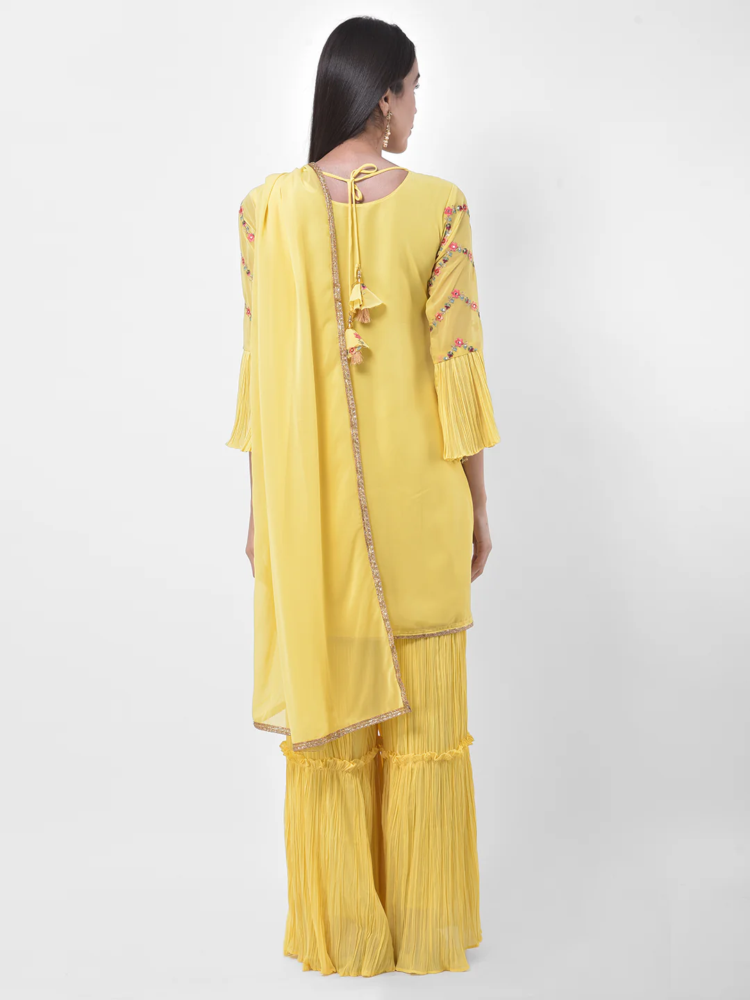 Neerus Yellow Colour Georgette Fabric Suit-Gharara - Image 3