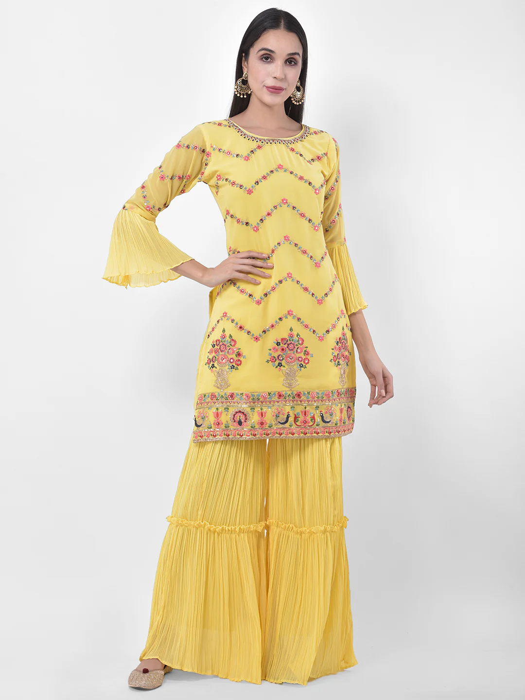 Neerus Yellow Colour Georgette Fabric Suit-Gharara - Image 7