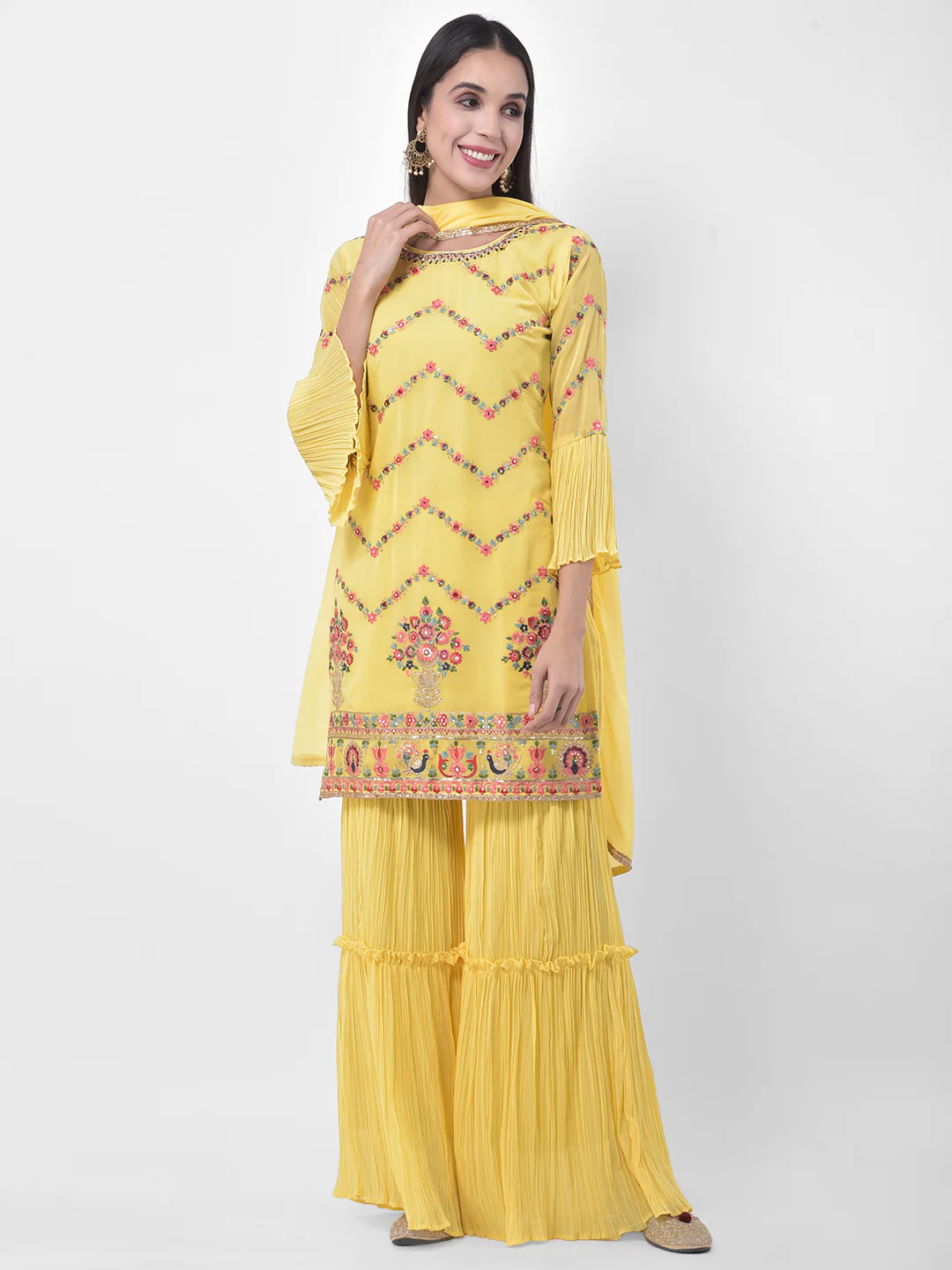 Neerus Yellow Colour Georgette Fabric Suit-Gharara - Image 8
