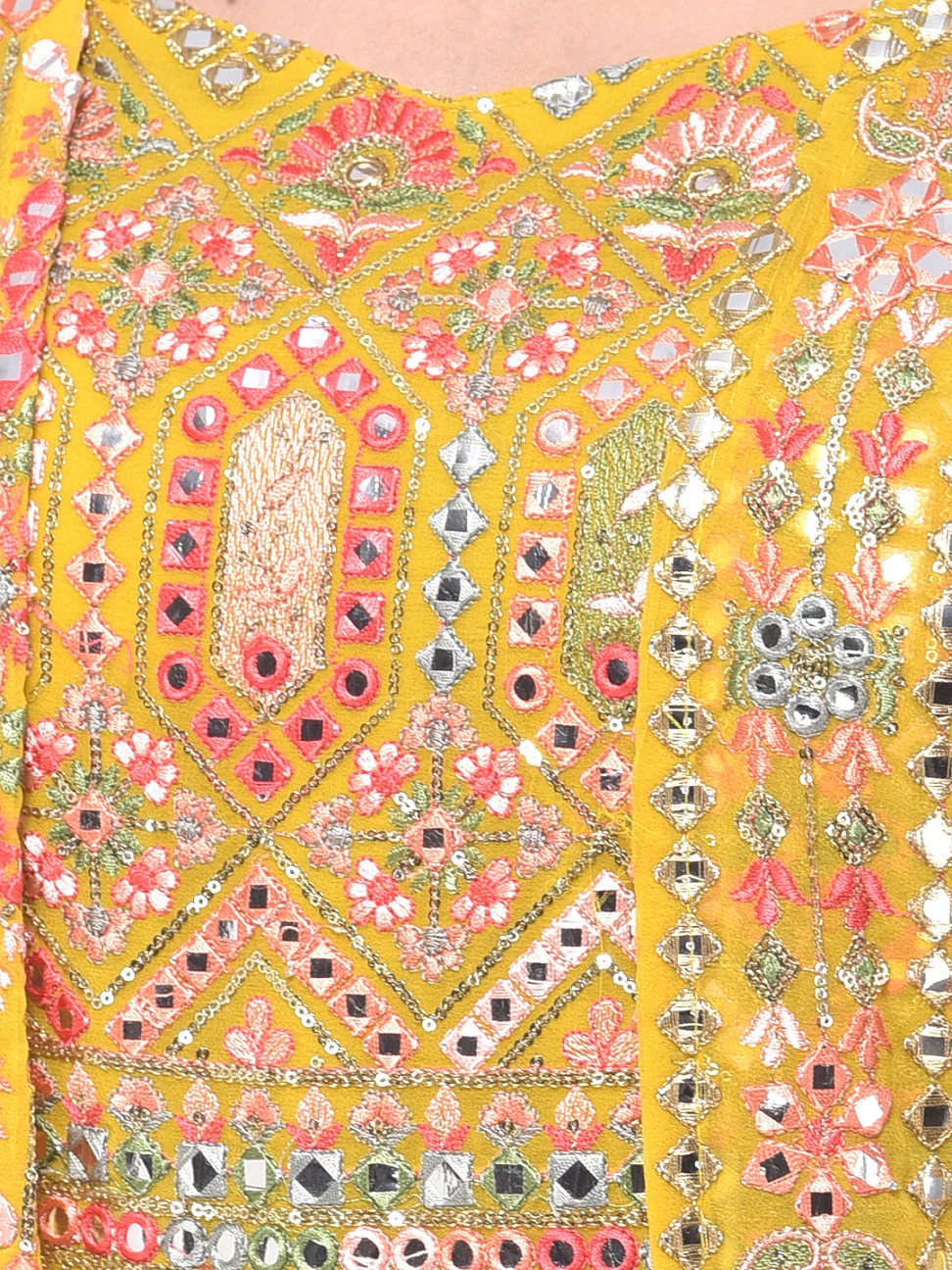 Neerus Yellow Embellished Flared Kurta With Shrug - Image 4