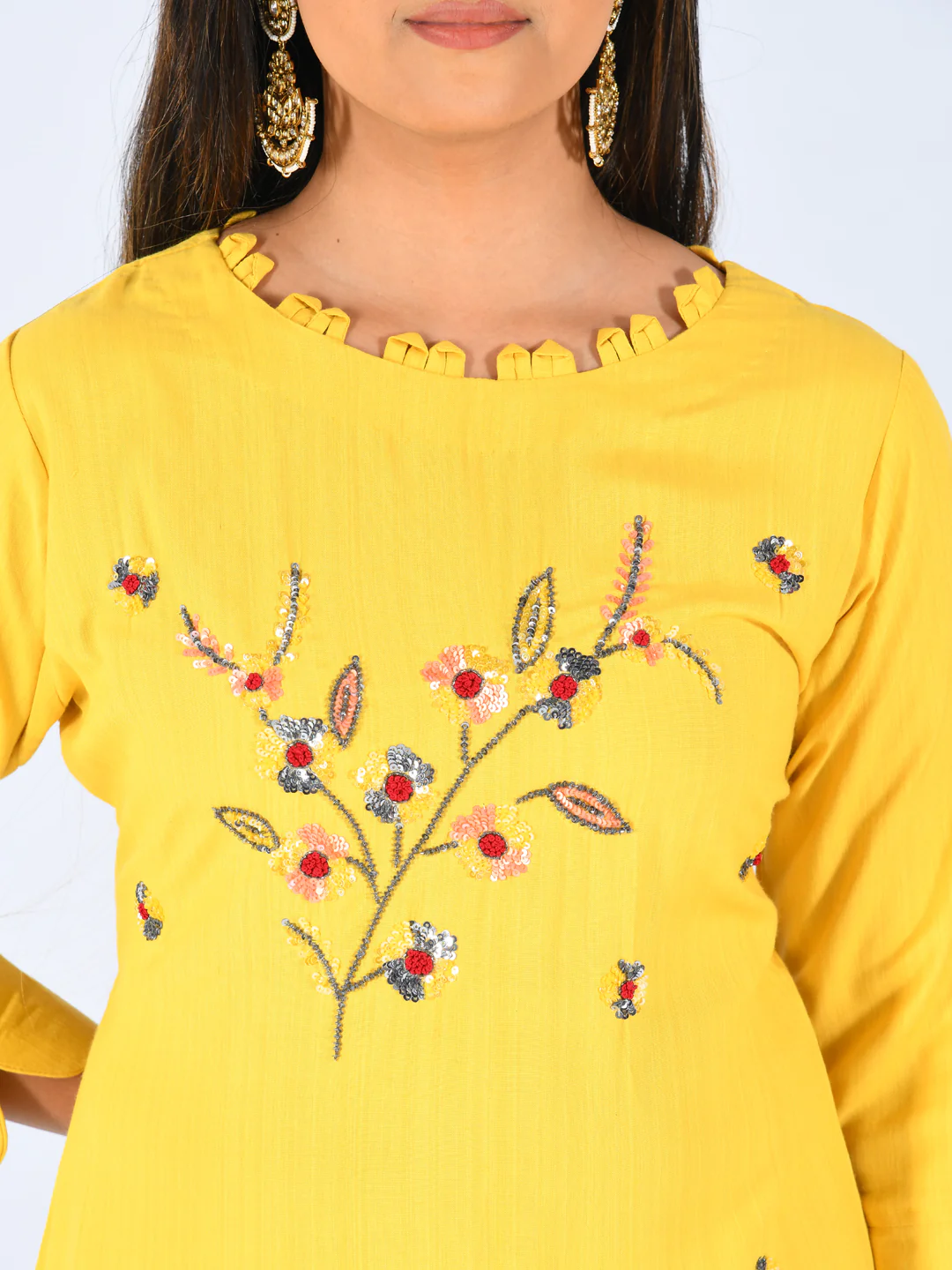Neerus Yellow Embellished Straight Kurta - Image 2