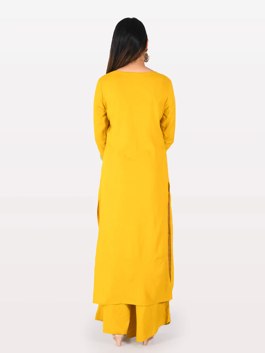 Neerus Yellow Embellished Straight Kurta - Image 3